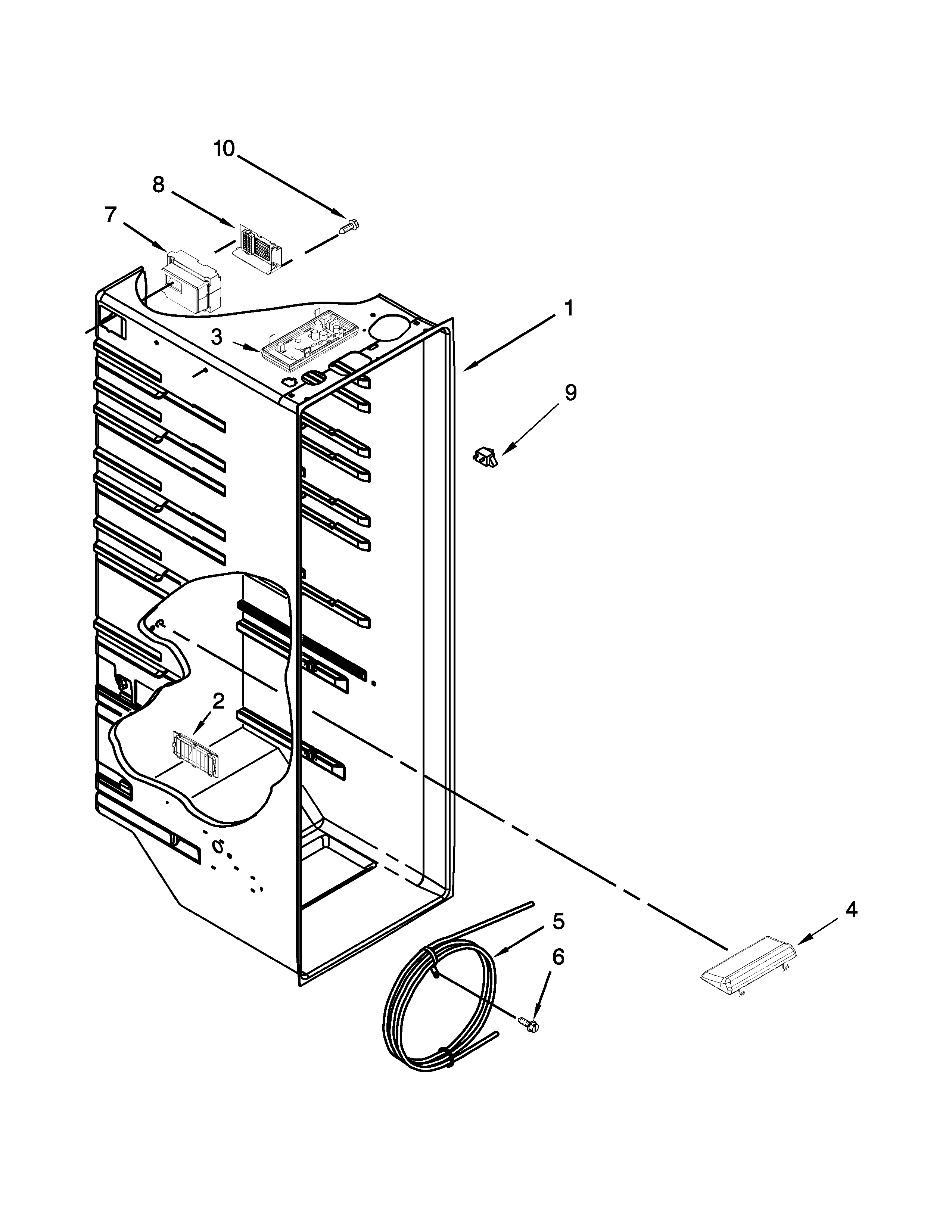 Whirlpool 5WRS25FDBF00 refrigerator liner parts diagram