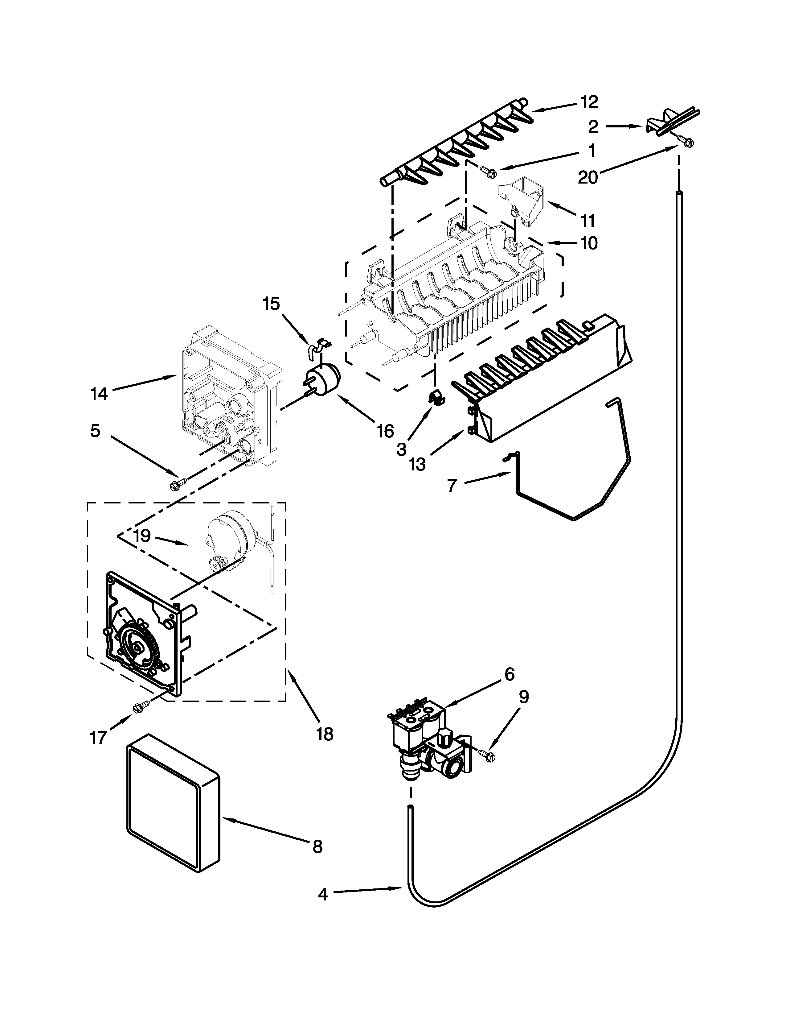 Whirlpool 5WRS25FDBF00 icemaker parts diagram