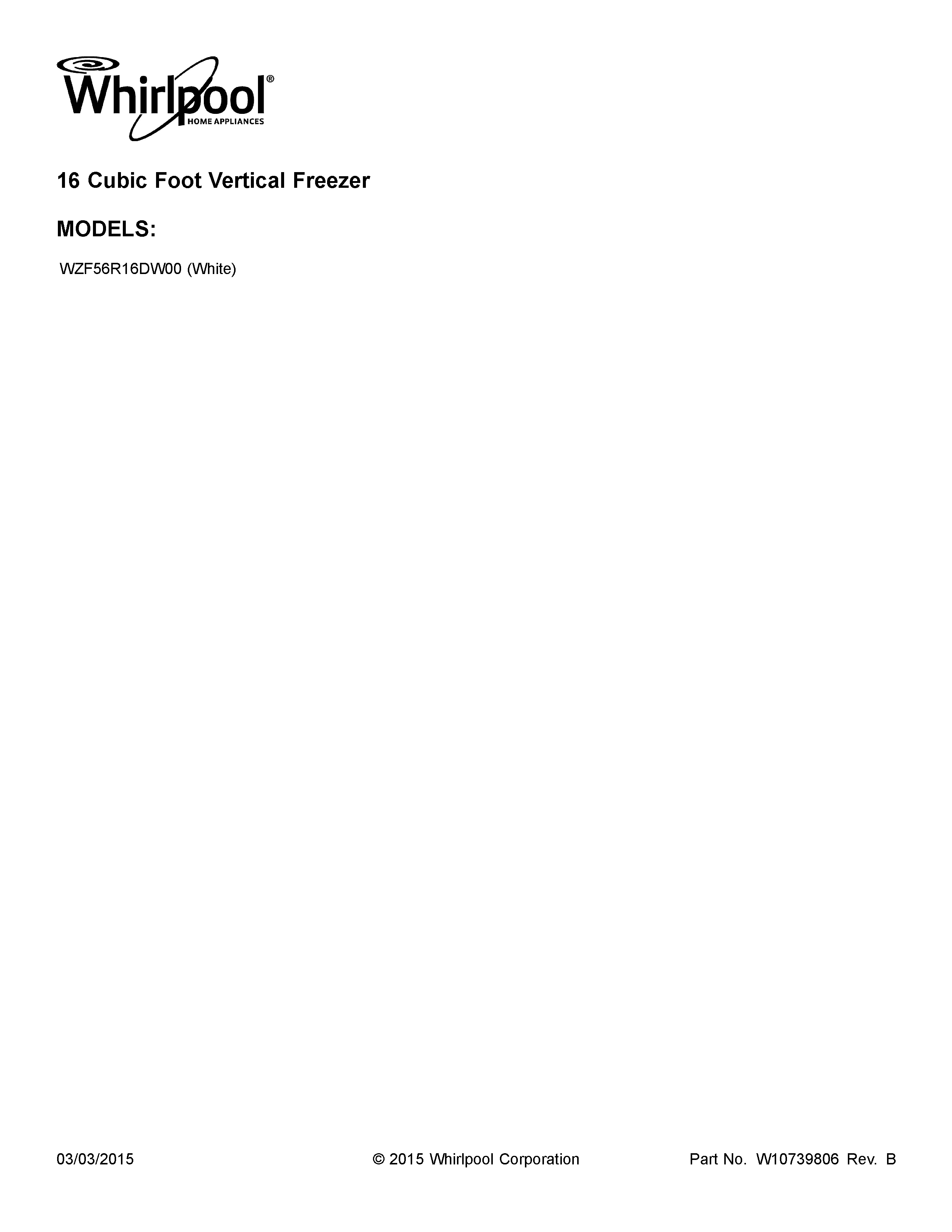 Whirlpool WZF56R16DW00 cover sheet diagram