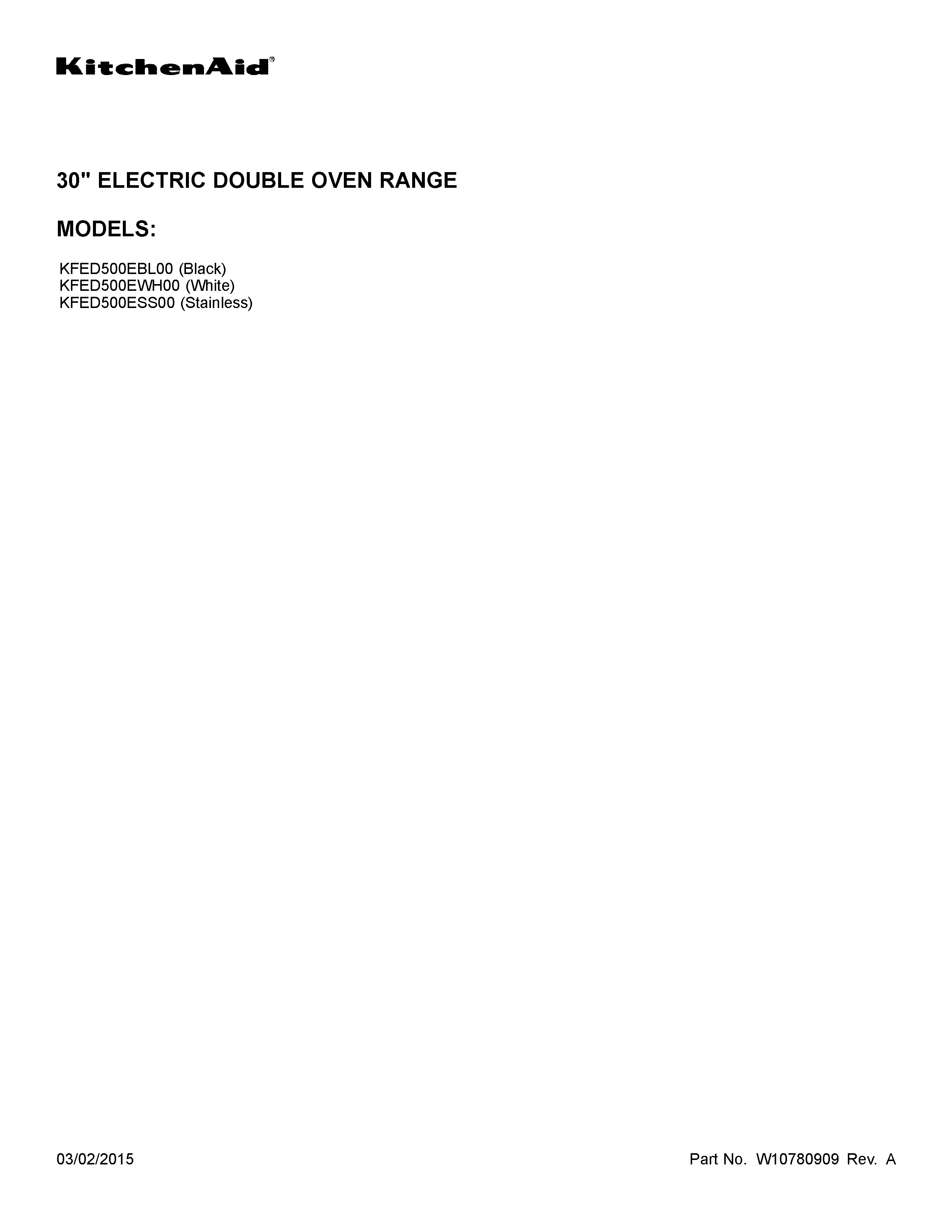 KitchenAid KFED500EWH00 cover sheet diagram