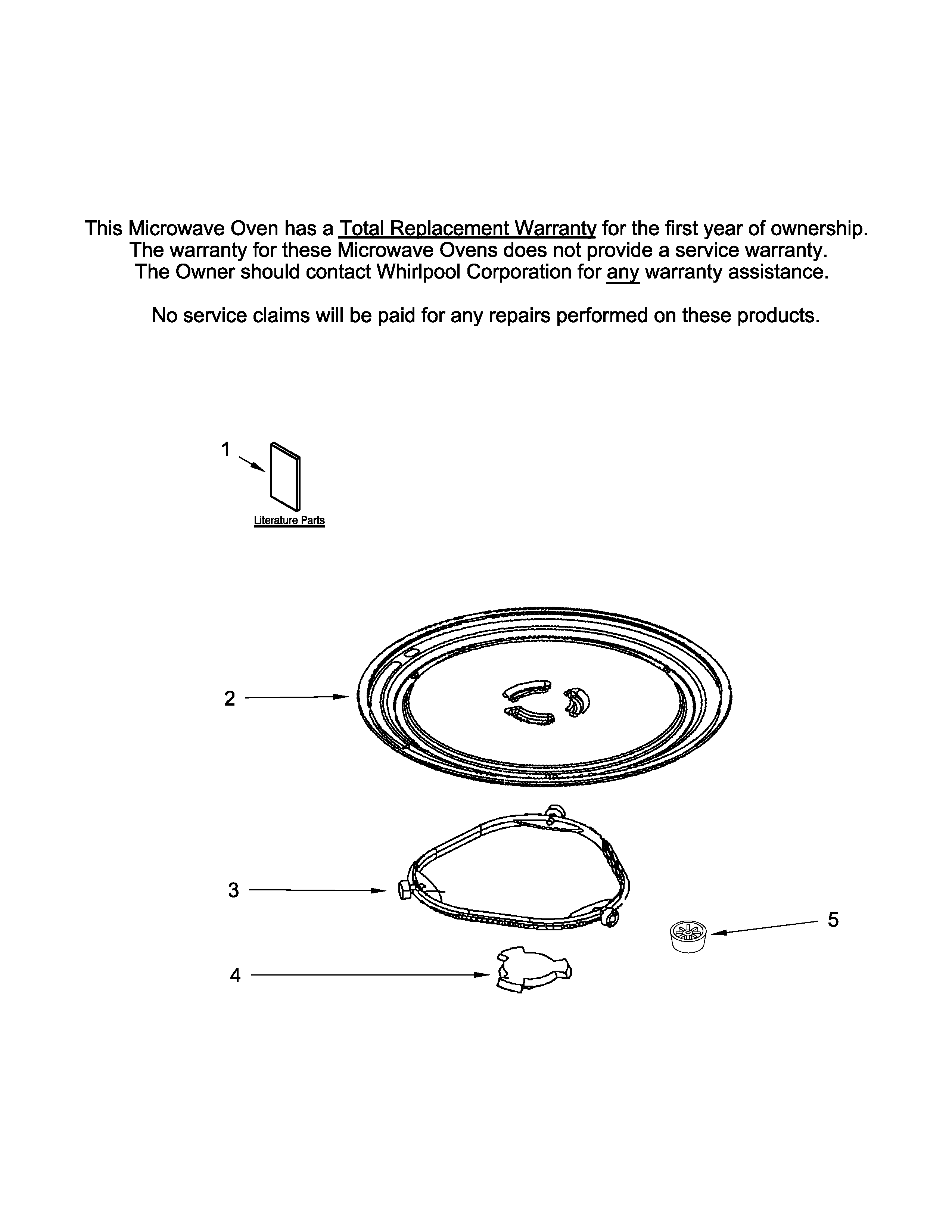 Whirlpool UMC5225DW0 turntable parts diagram