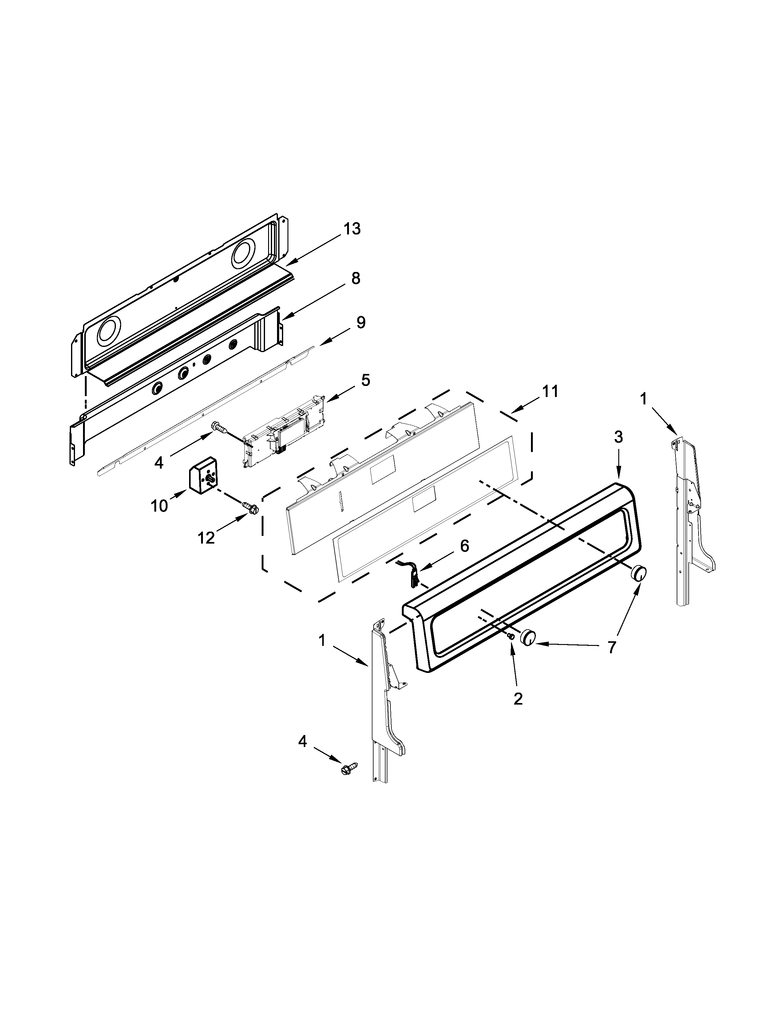 Whirlpool WGE755C0BS01 control panel parts diagram
