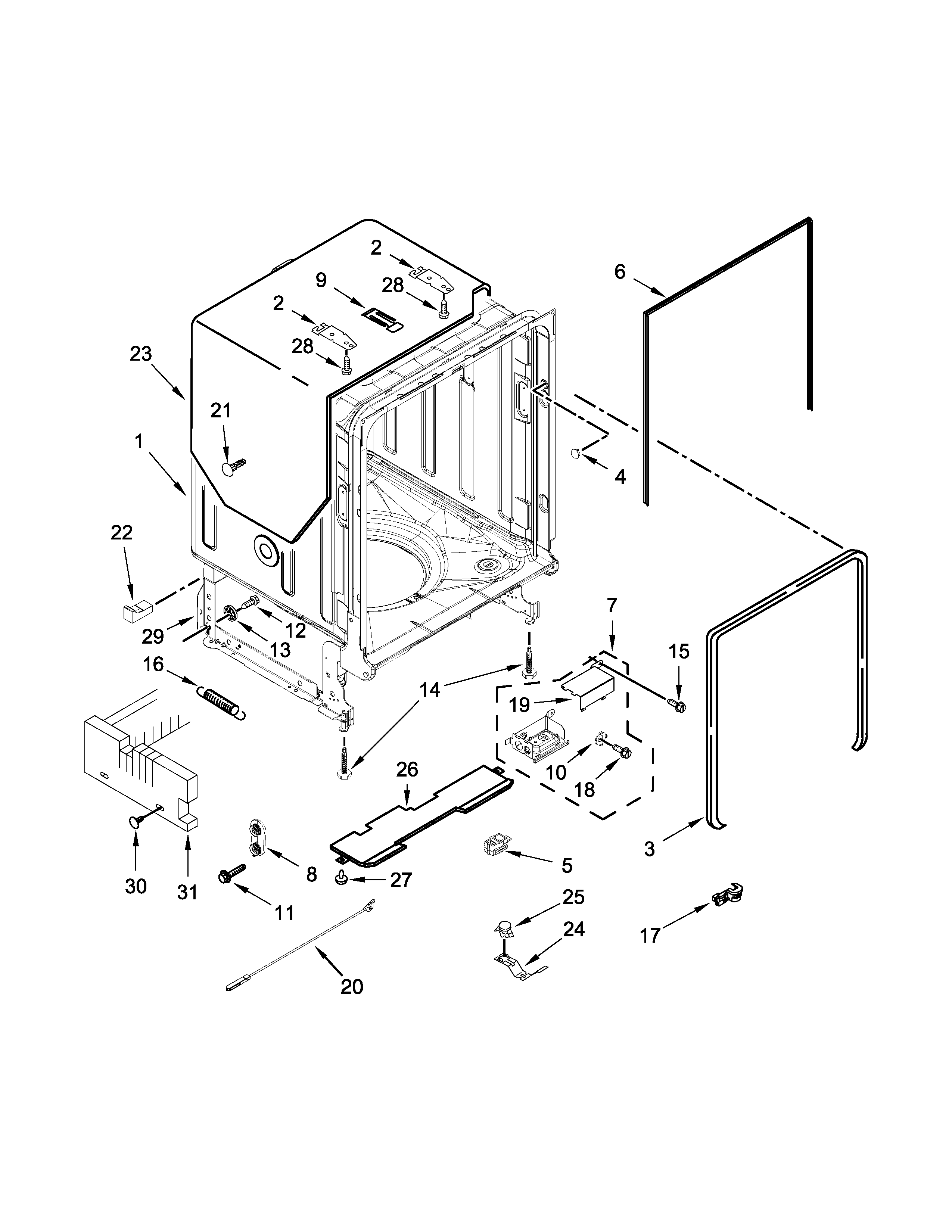 Maytag MDB6949SDM1 tub and frame parts diagram