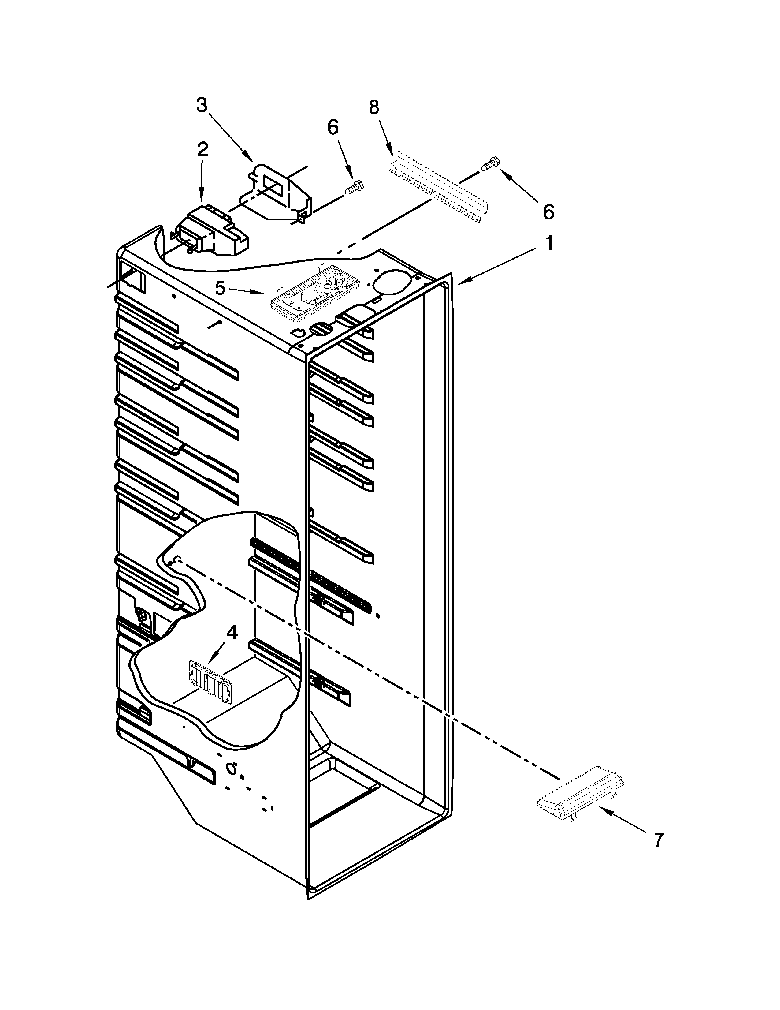 Whirlpool 5WRS25KNBW02 refrigerator liner parts diagram