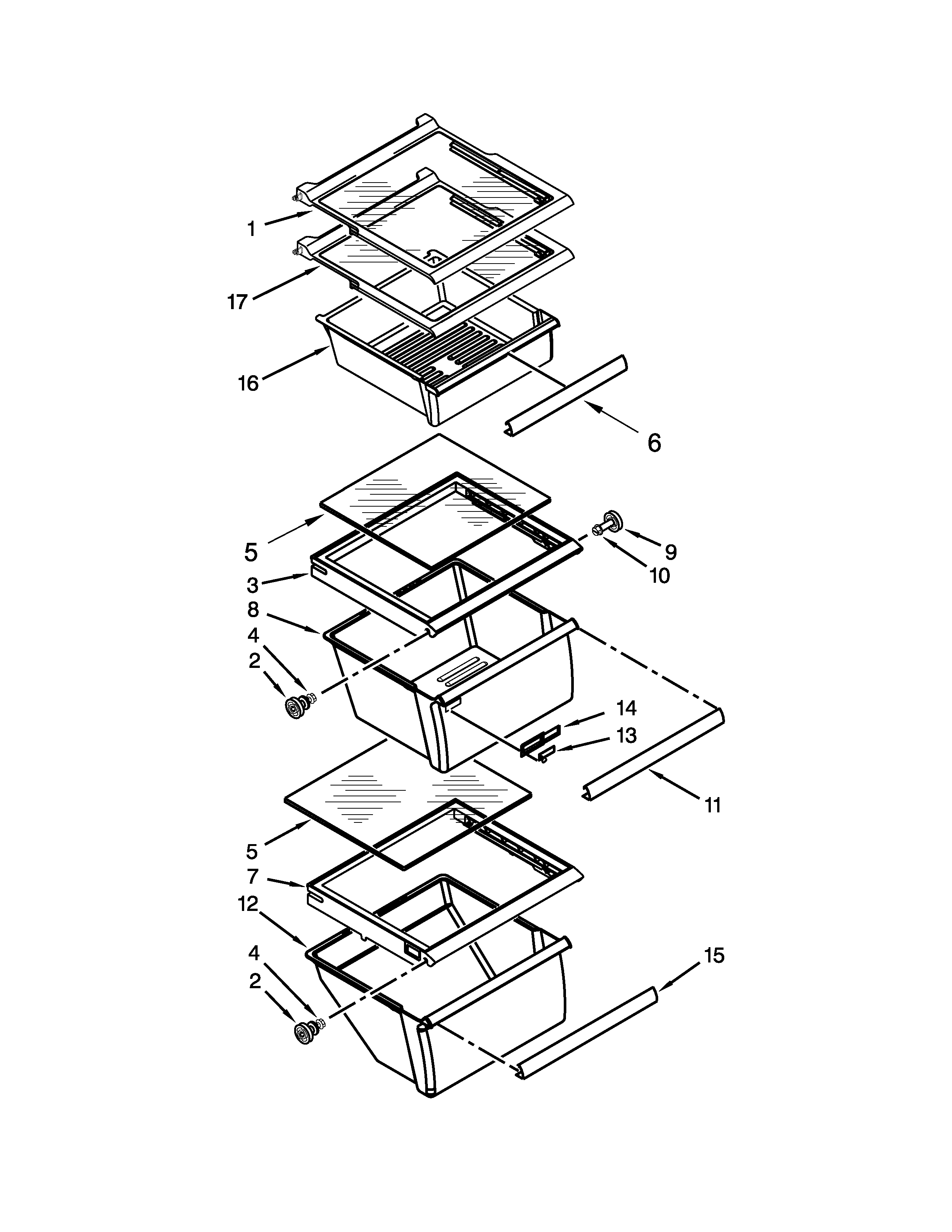 Whirlpool 5WRS25KNBW02 refrigerator shelf parts diagram