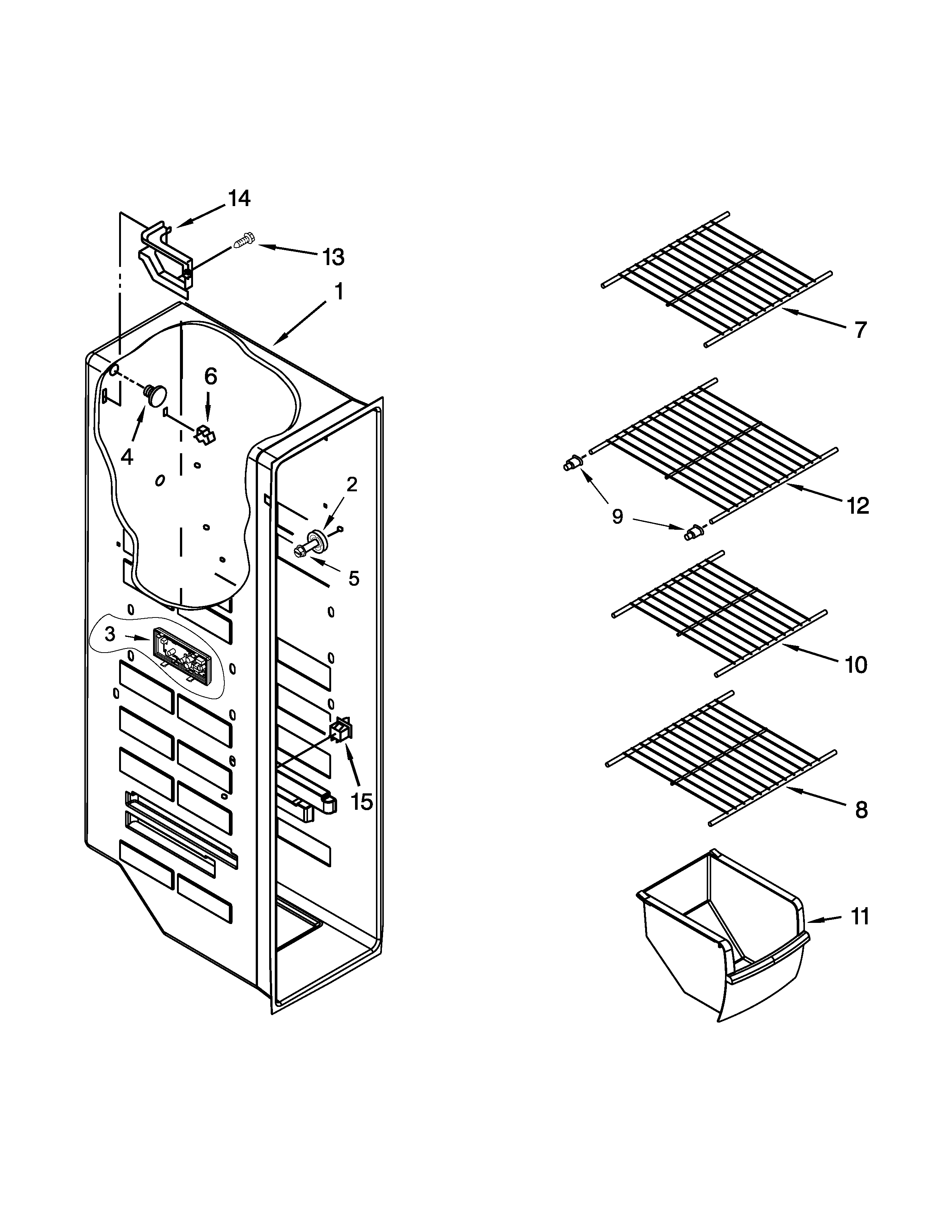 Whirlpool 5WRS25KNBW02 freezer liner parts diagram