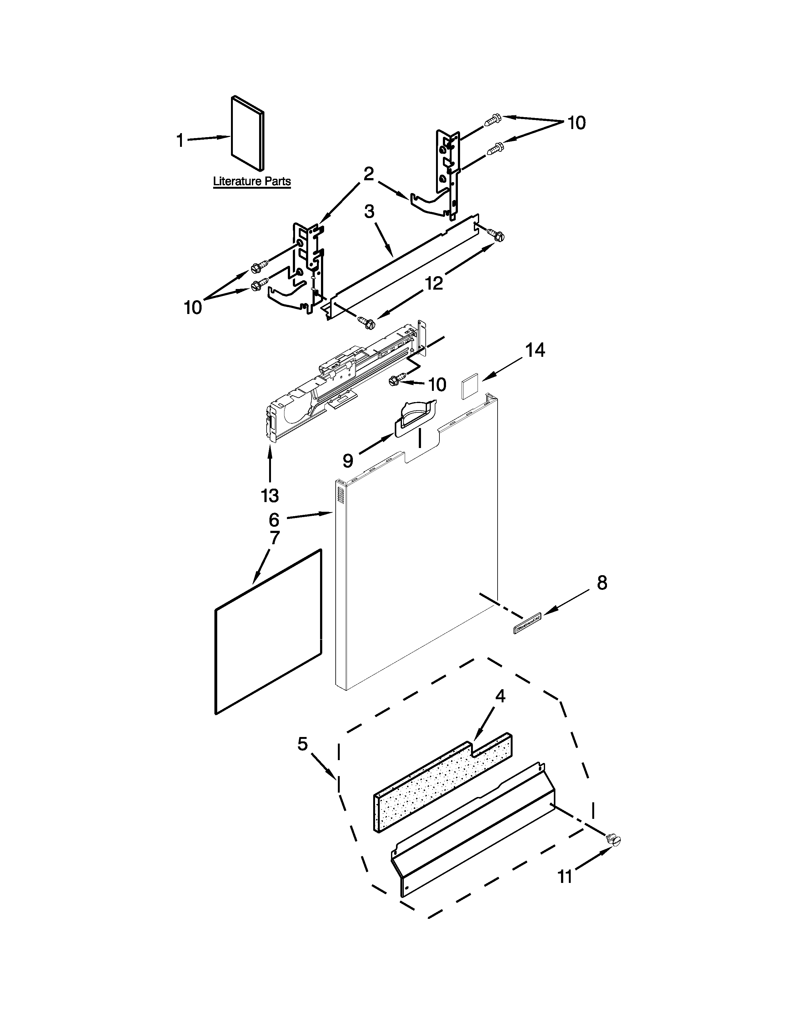KitchenAid KDFE304DWH1 door panel parts diagram