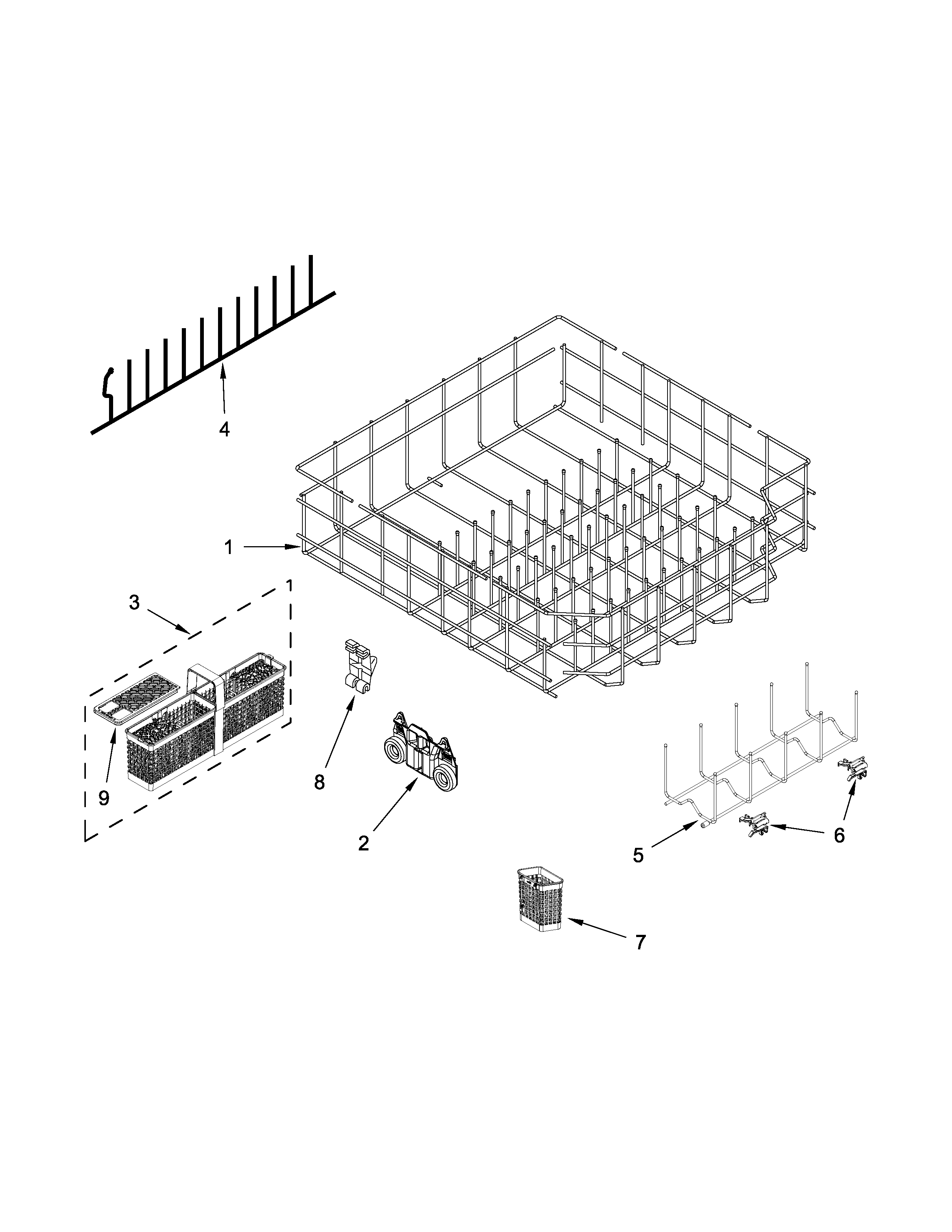 KitchenAid KDFE304DWH1 lower rack parts diagram