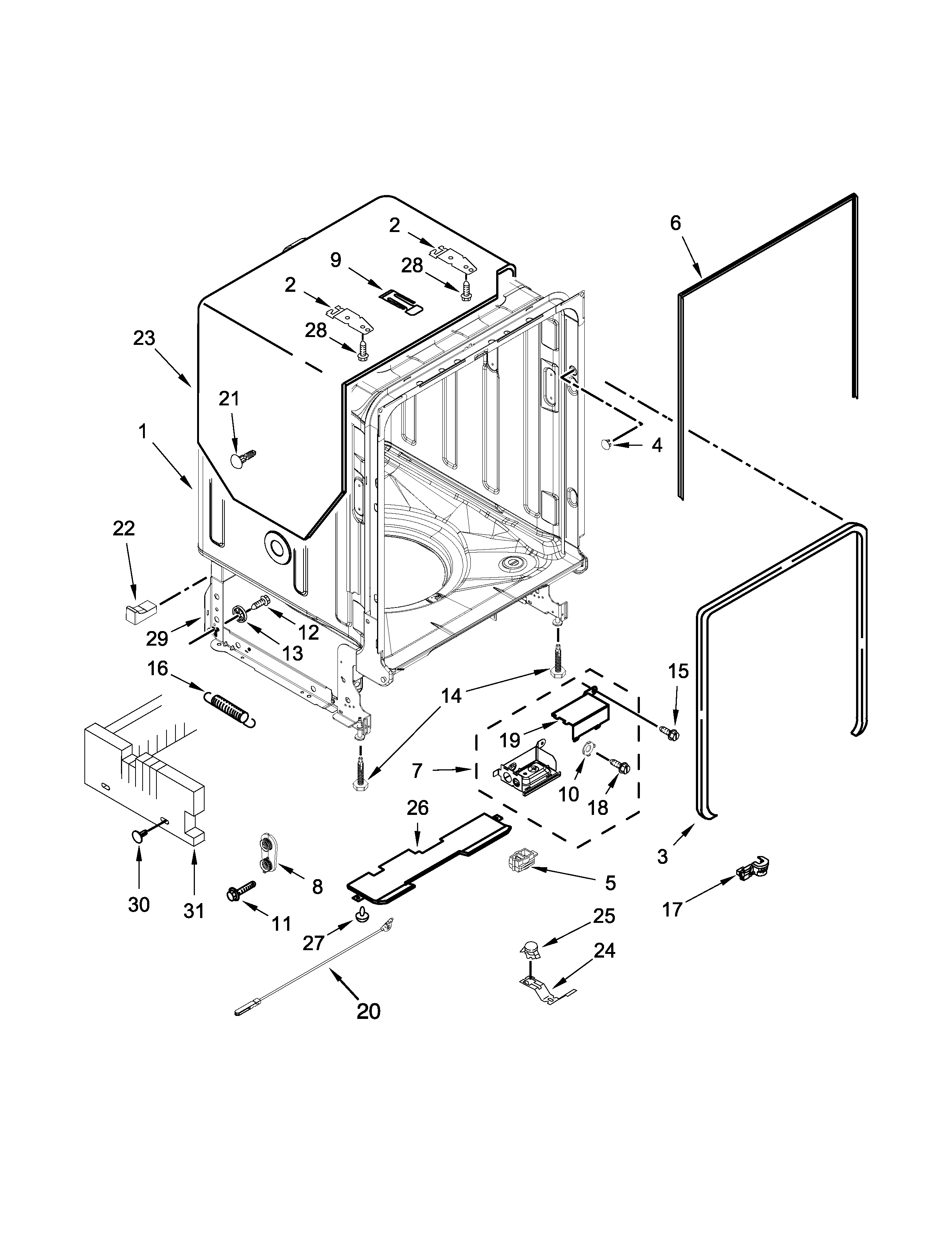 Maytag MDB7949SDM1 tub and frame parts diagram