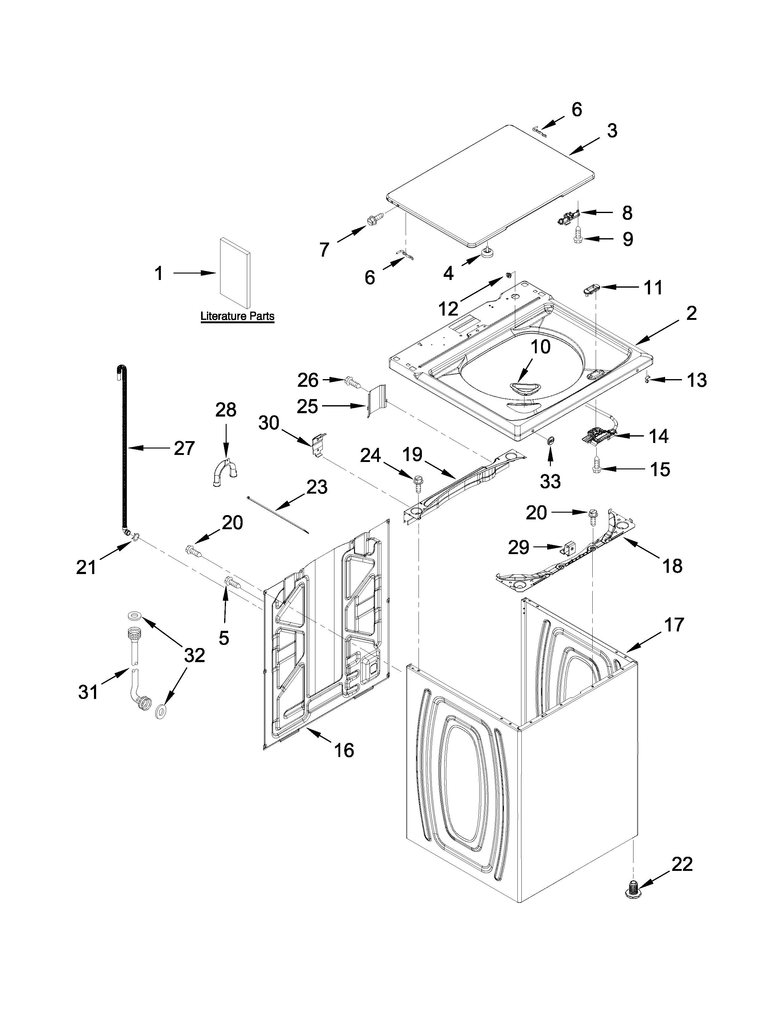 Maytag MVWP475EW0 top and cabinet parts diagram