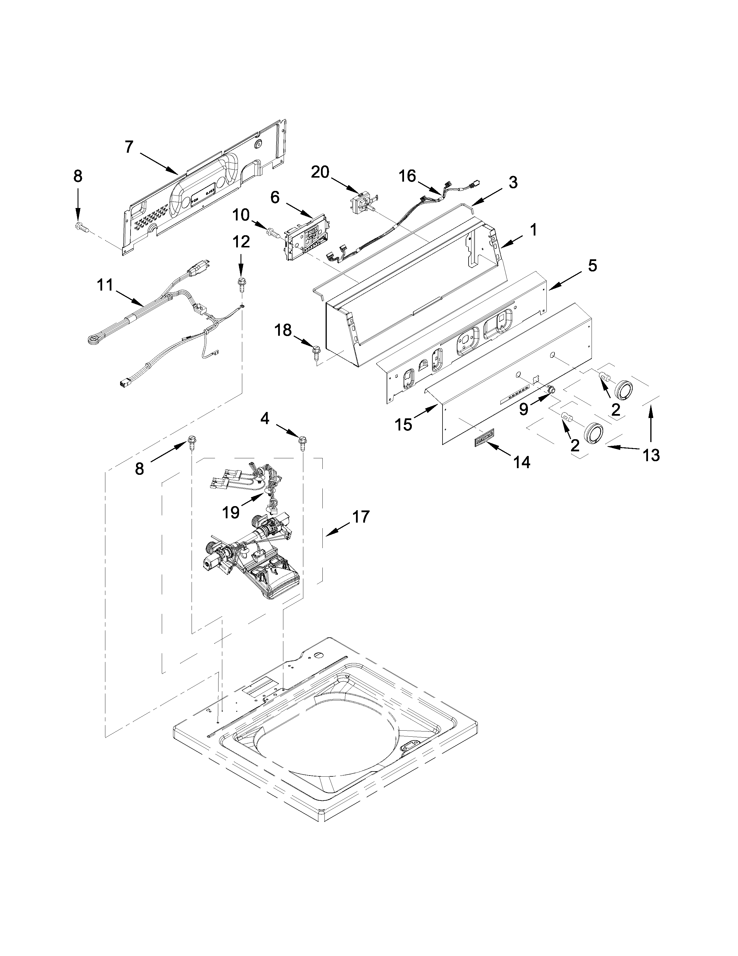 Maytag MVWP475EW0 controls and water inlet parts diagram