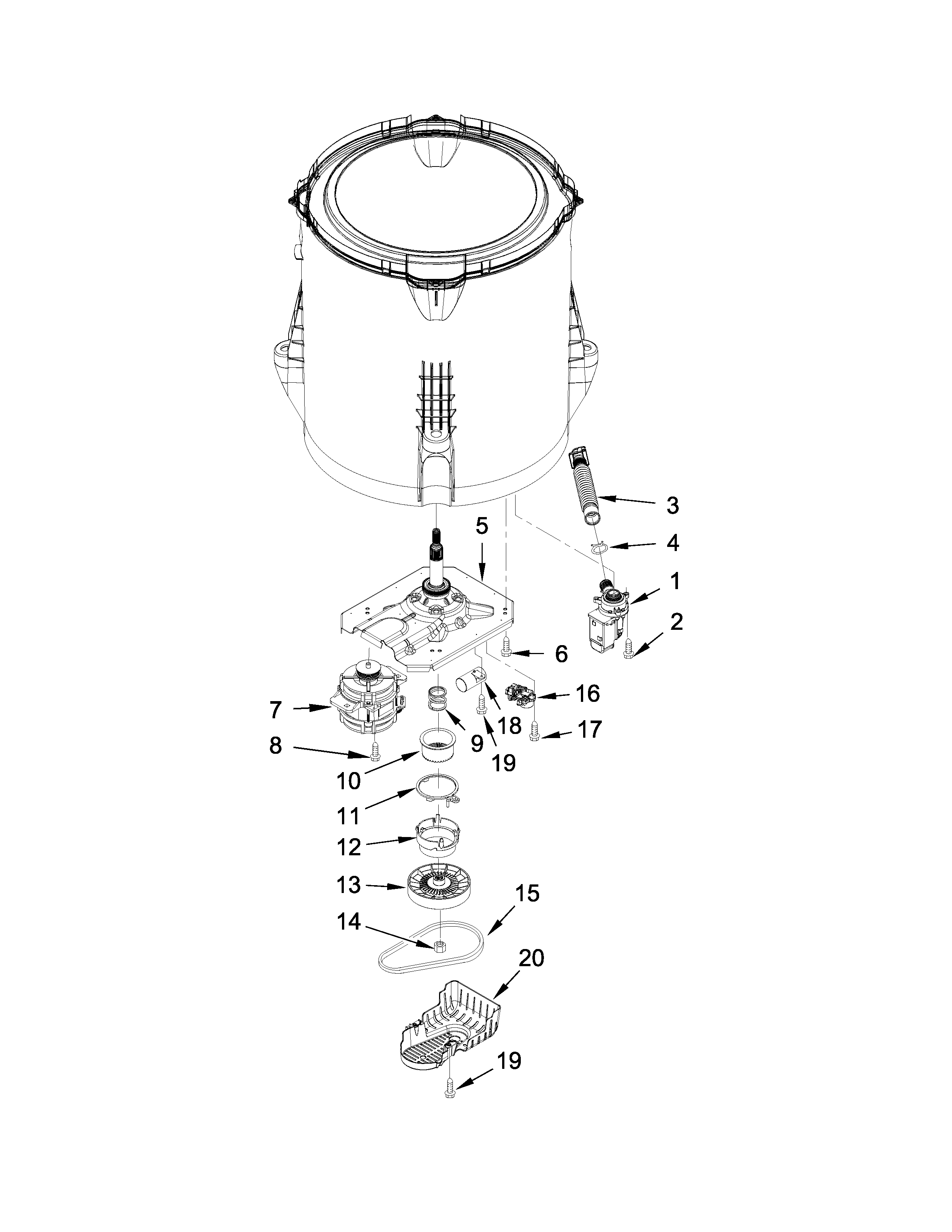 Maytag MVWP475EW0 gearcase, motor and pump parts diagram