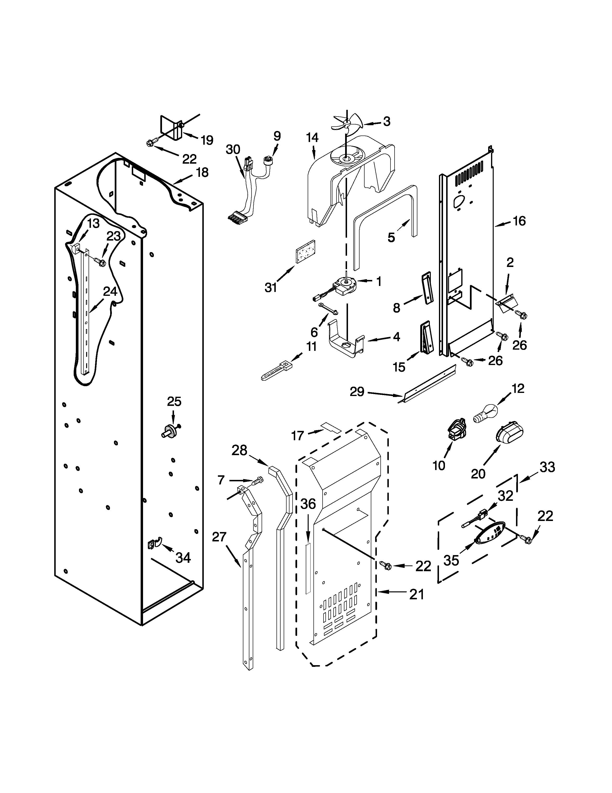 KitchenAid KSSC48FTS18 freezer liner and air flow parts diagram
