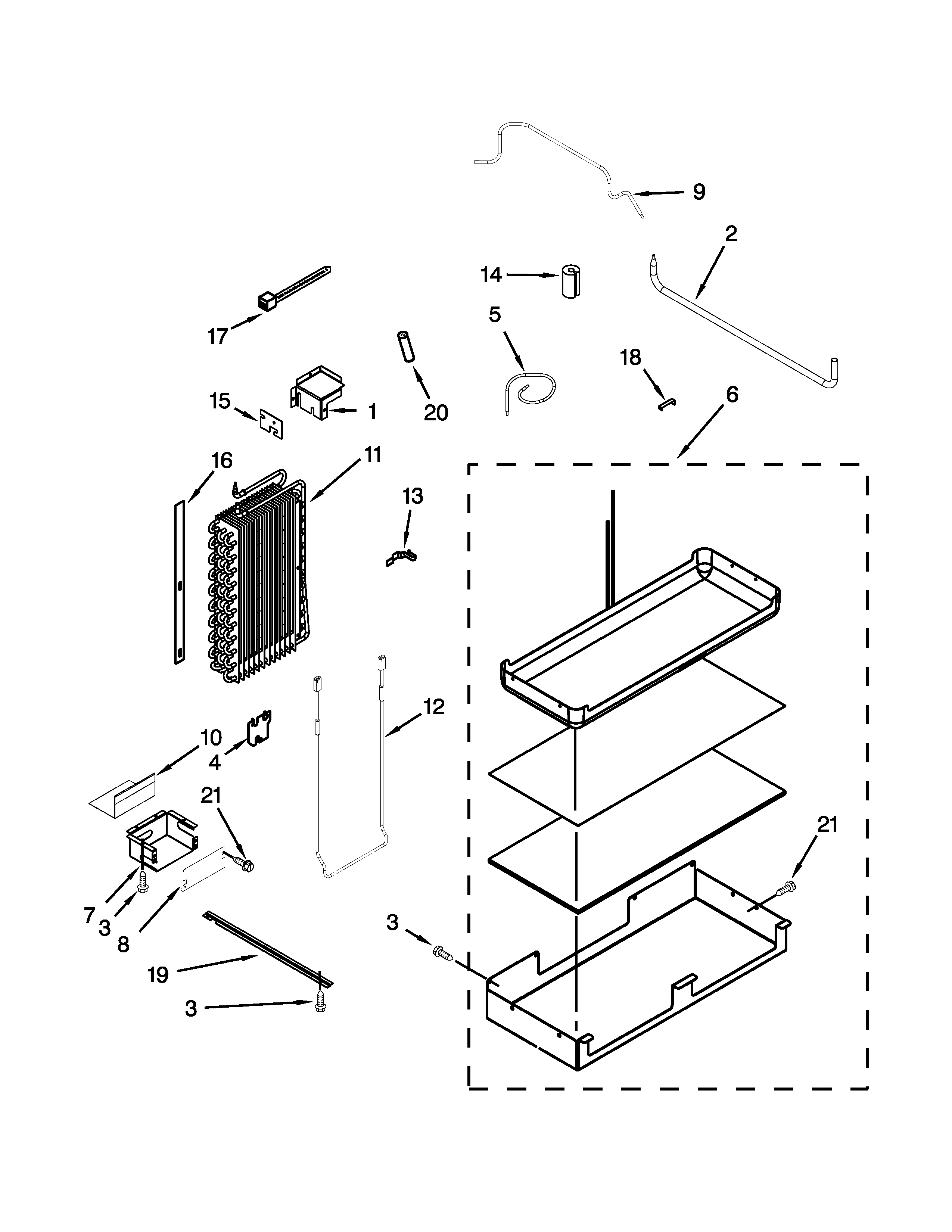 KitchenAid KSSC48FTS18 lower unit and tube parts diagram