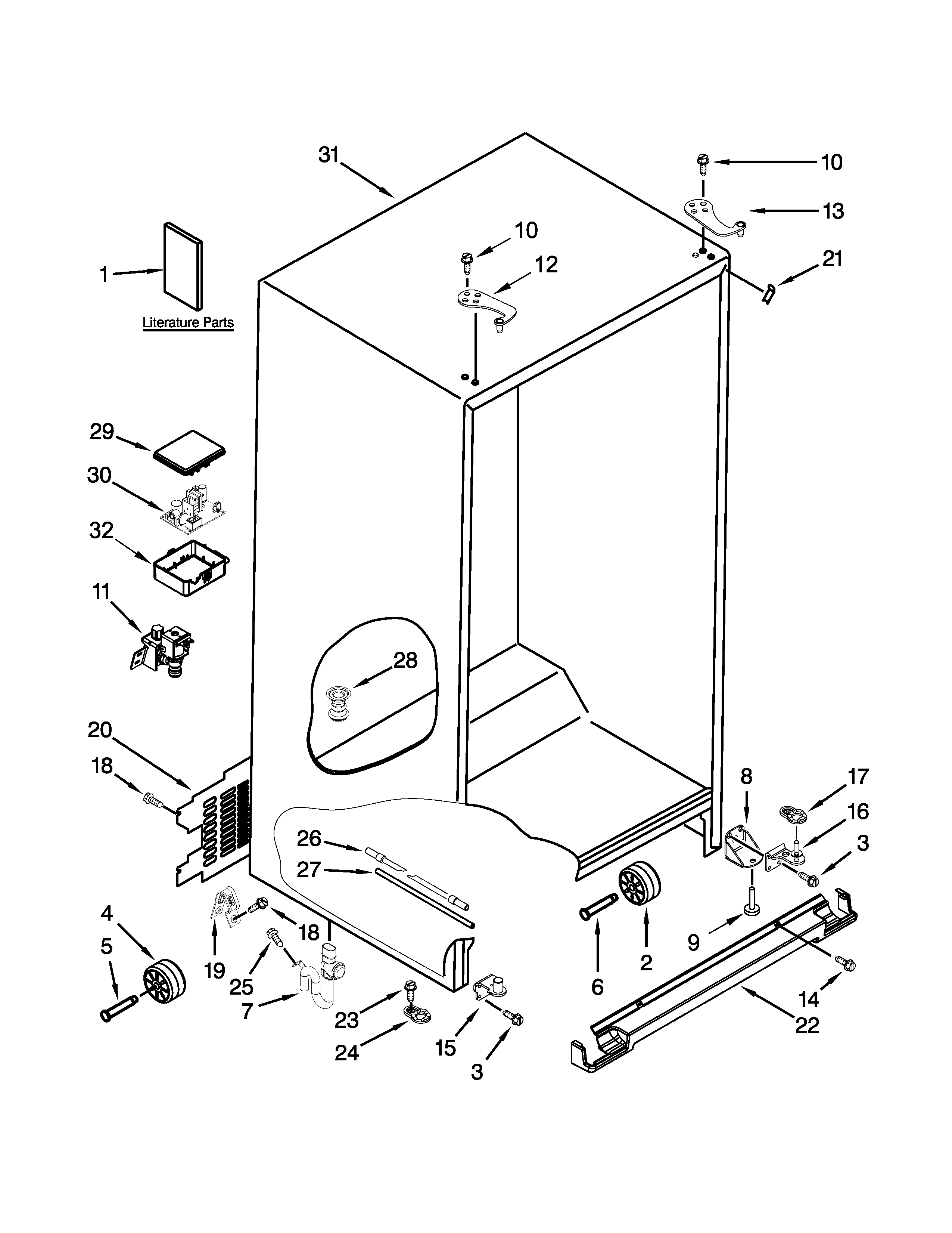 Whirlpool WRS576FIDW00 cabinet parts diagram
