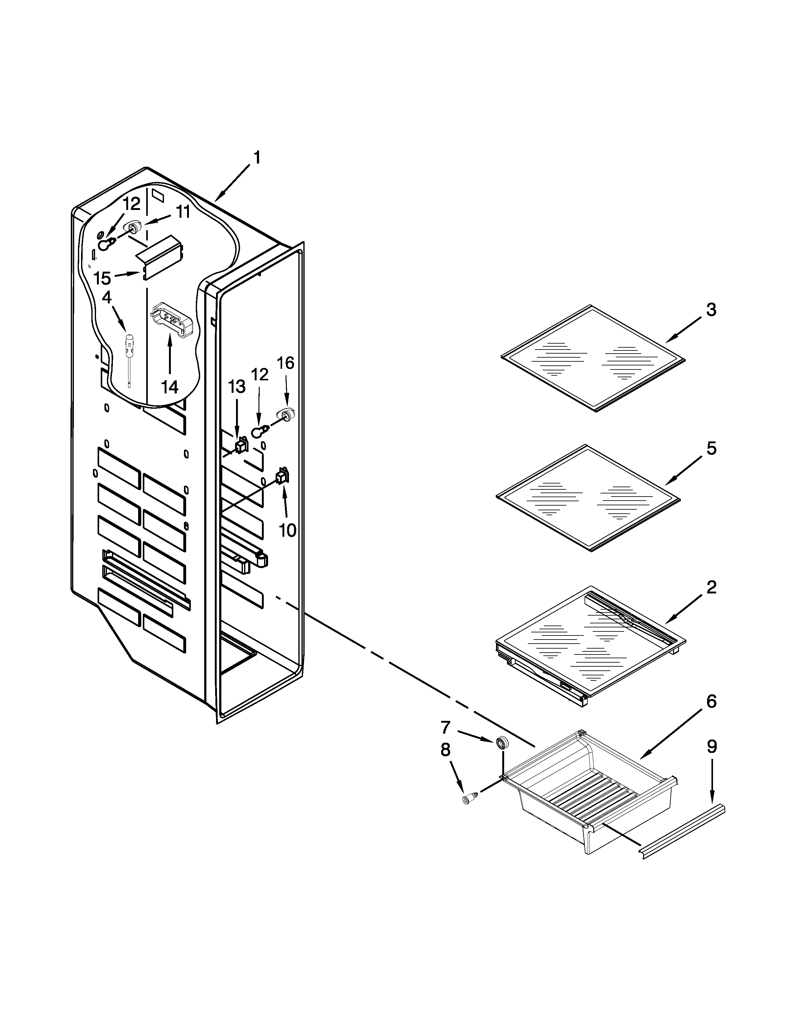 Whirlpool WRS576FIDW00 freezer liner parts diagram