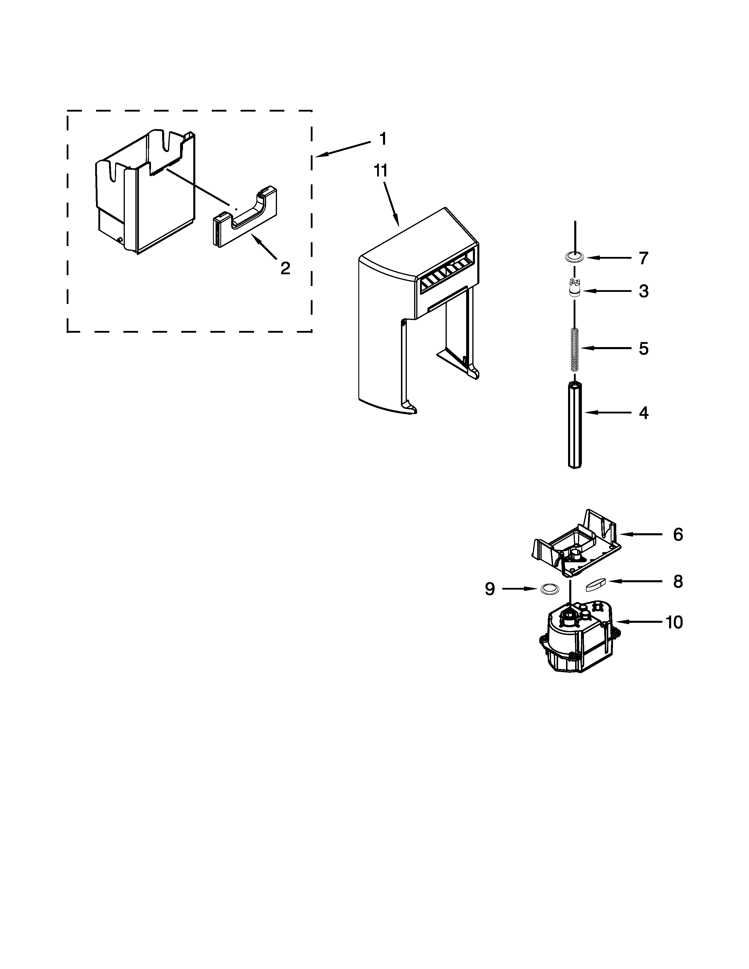 Whirlpool WRS586FIDH00 motor and ice container parts diagram