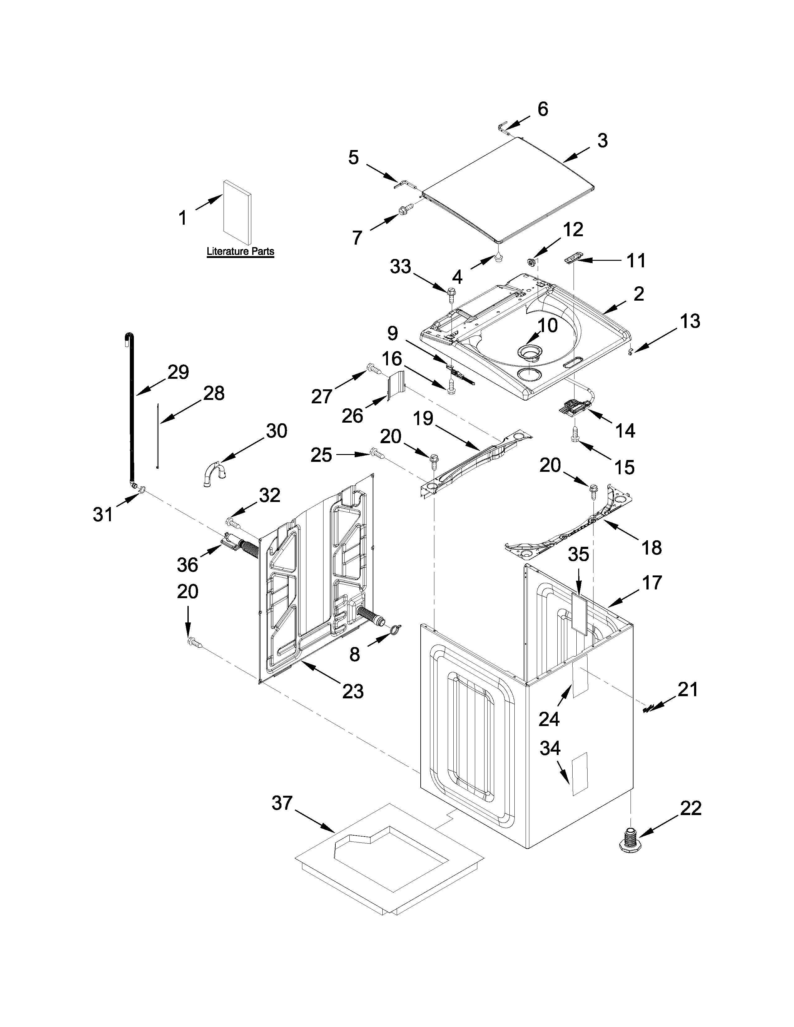 Whirlpool WTW8040DW0 top and cabinet parts diagram