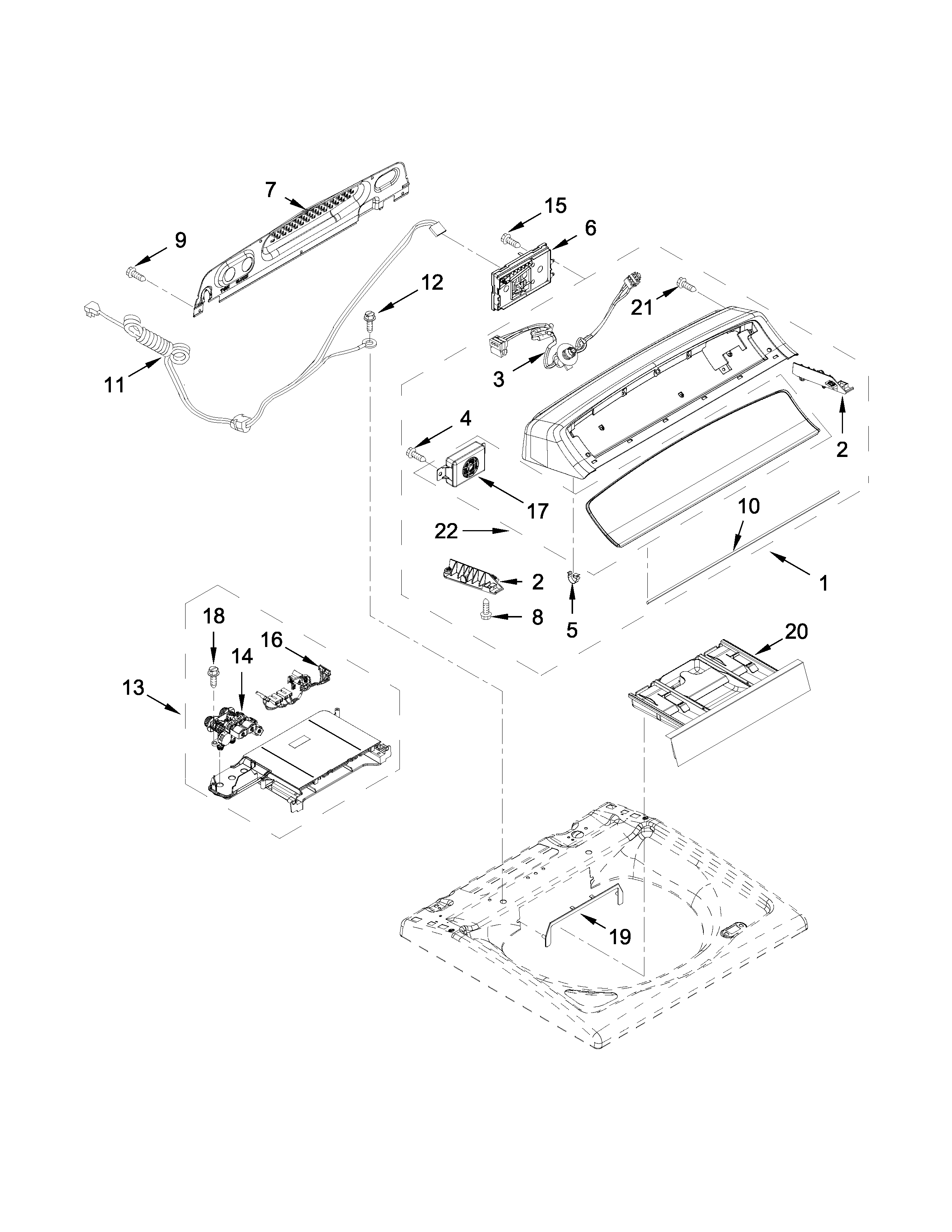 Whirlpool WTW8040DW0 console and dispenser parts diagram