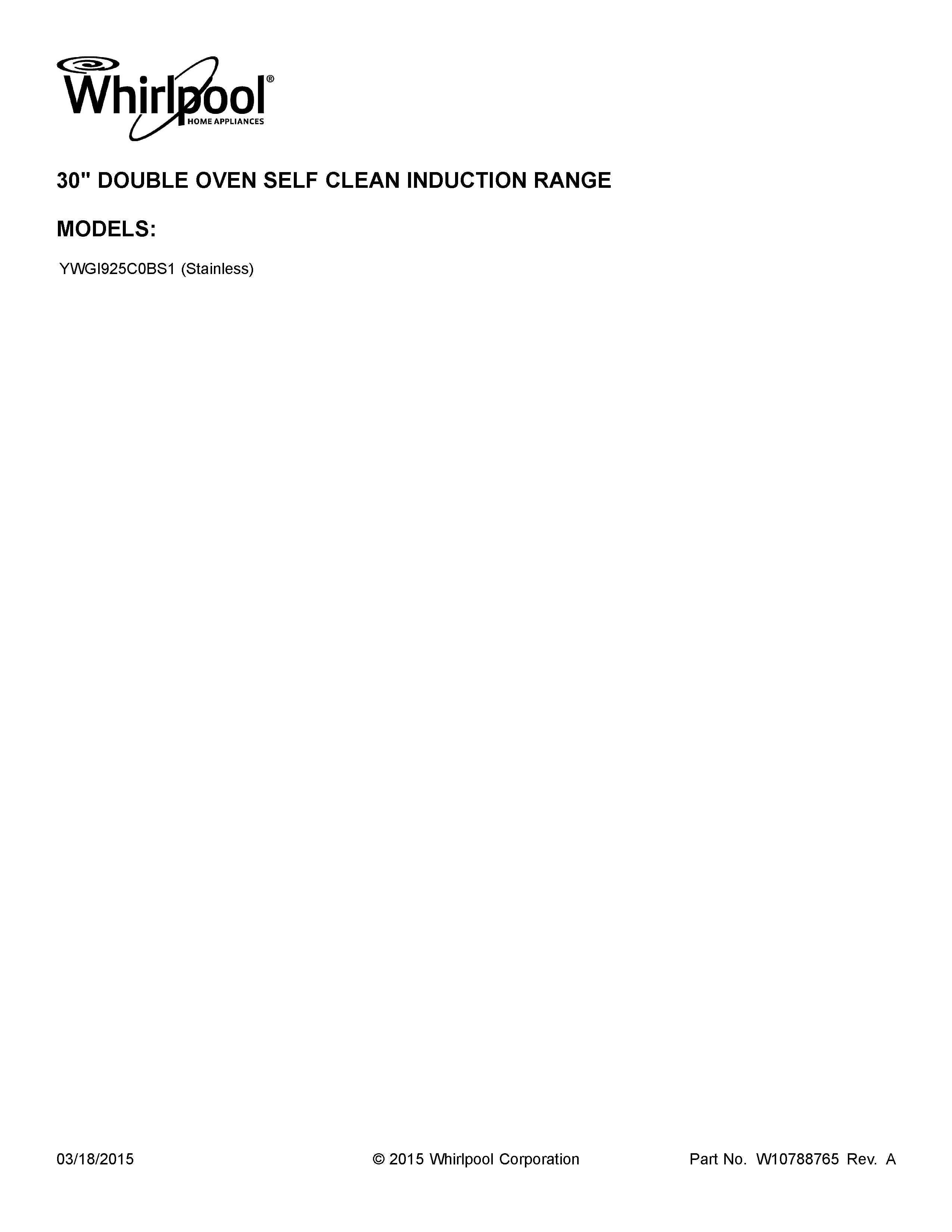 Whirlpool YWGI925C0BS1 cover sheet diagram