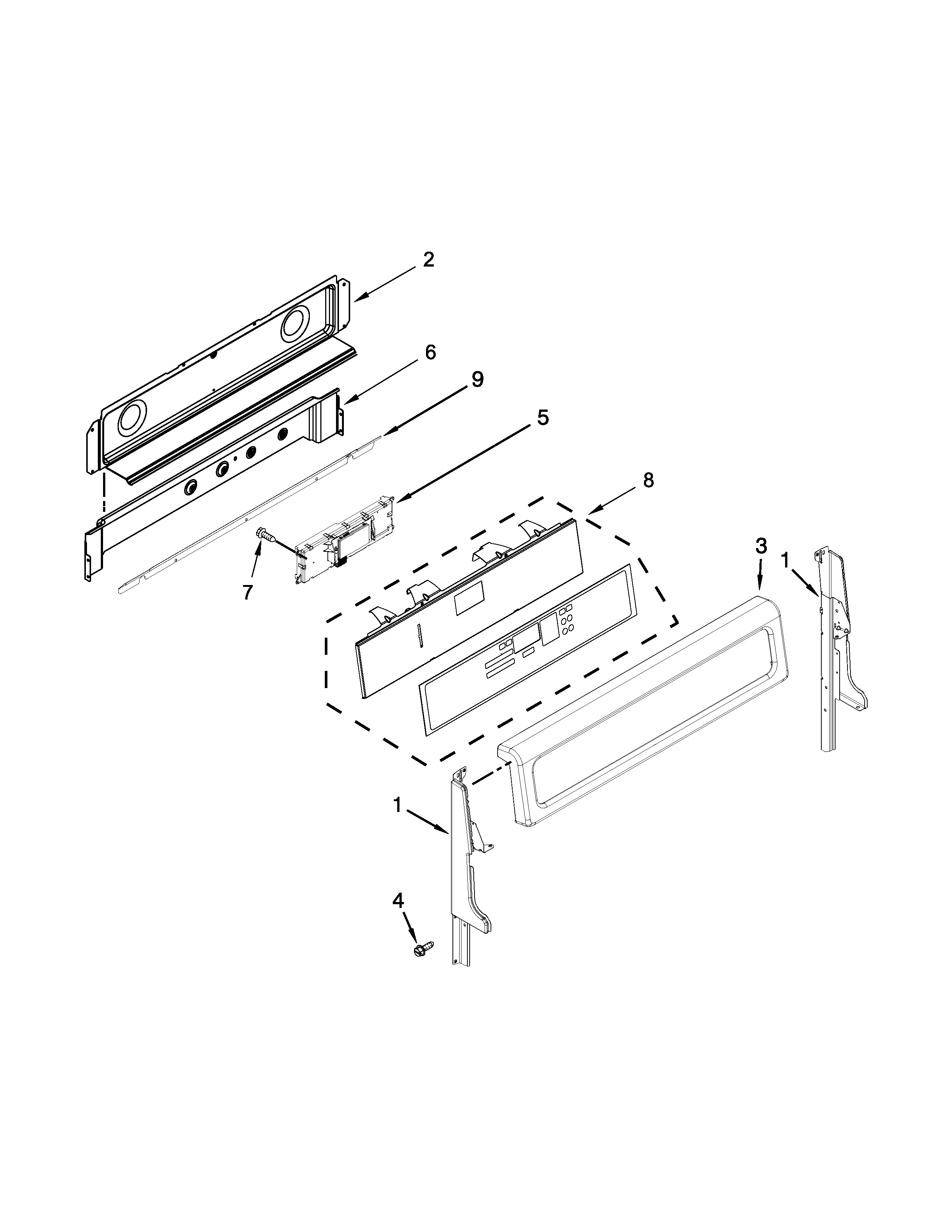 Whirlpool YWGI925C0BS1 control panel parts diagram