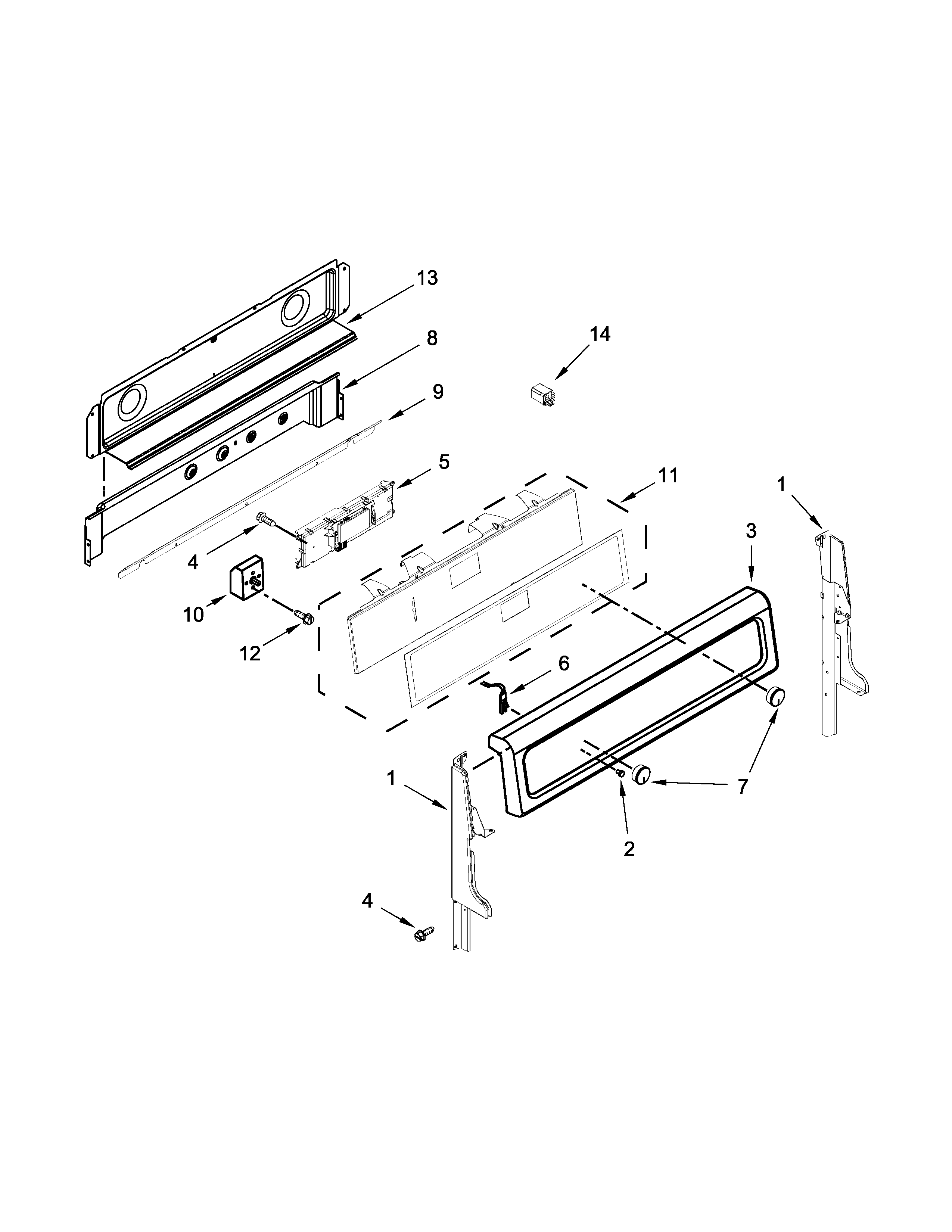 Whirlpool YWGE755C0BS1 control panel parts diagram