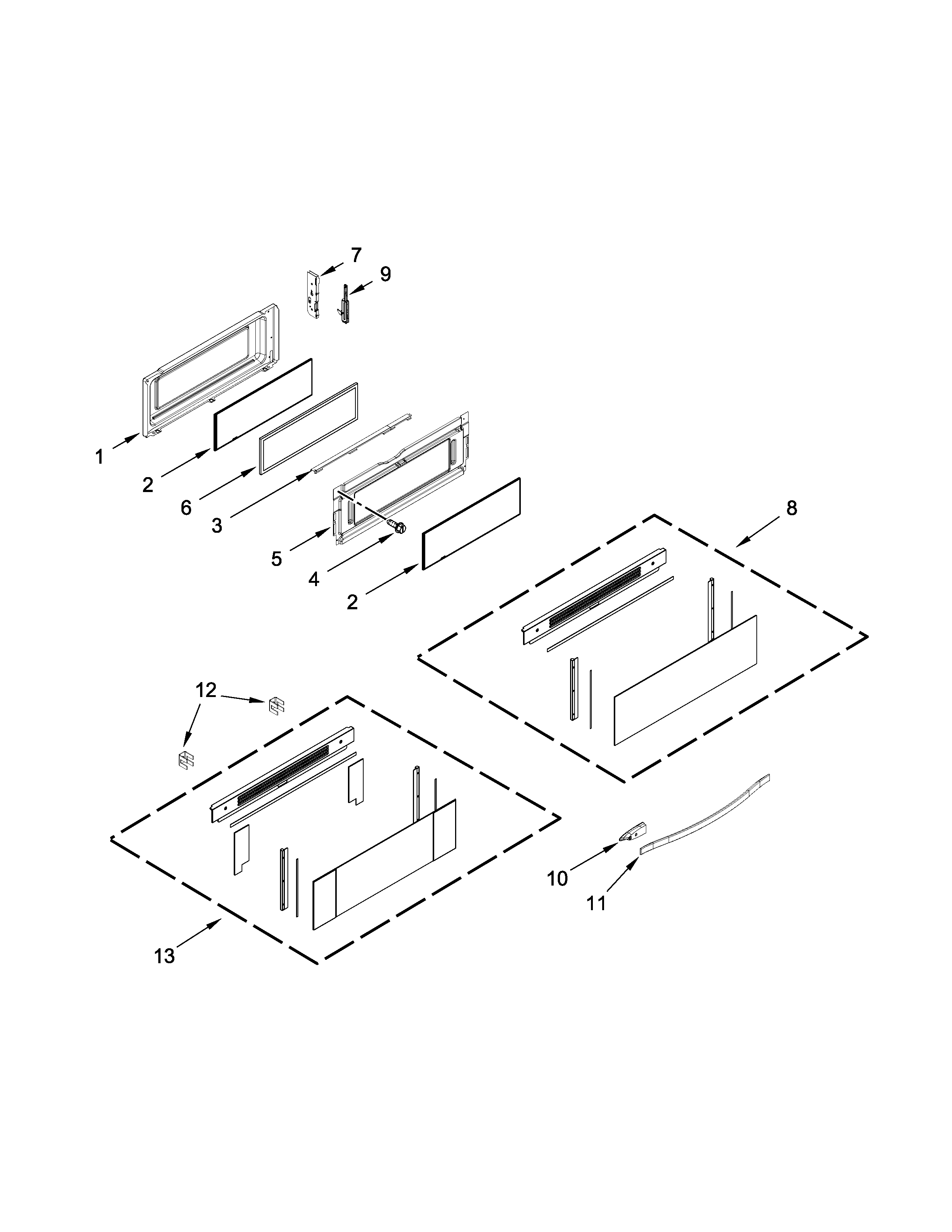 Whirlpool YWGE755C0BS1 upper door parts diagram