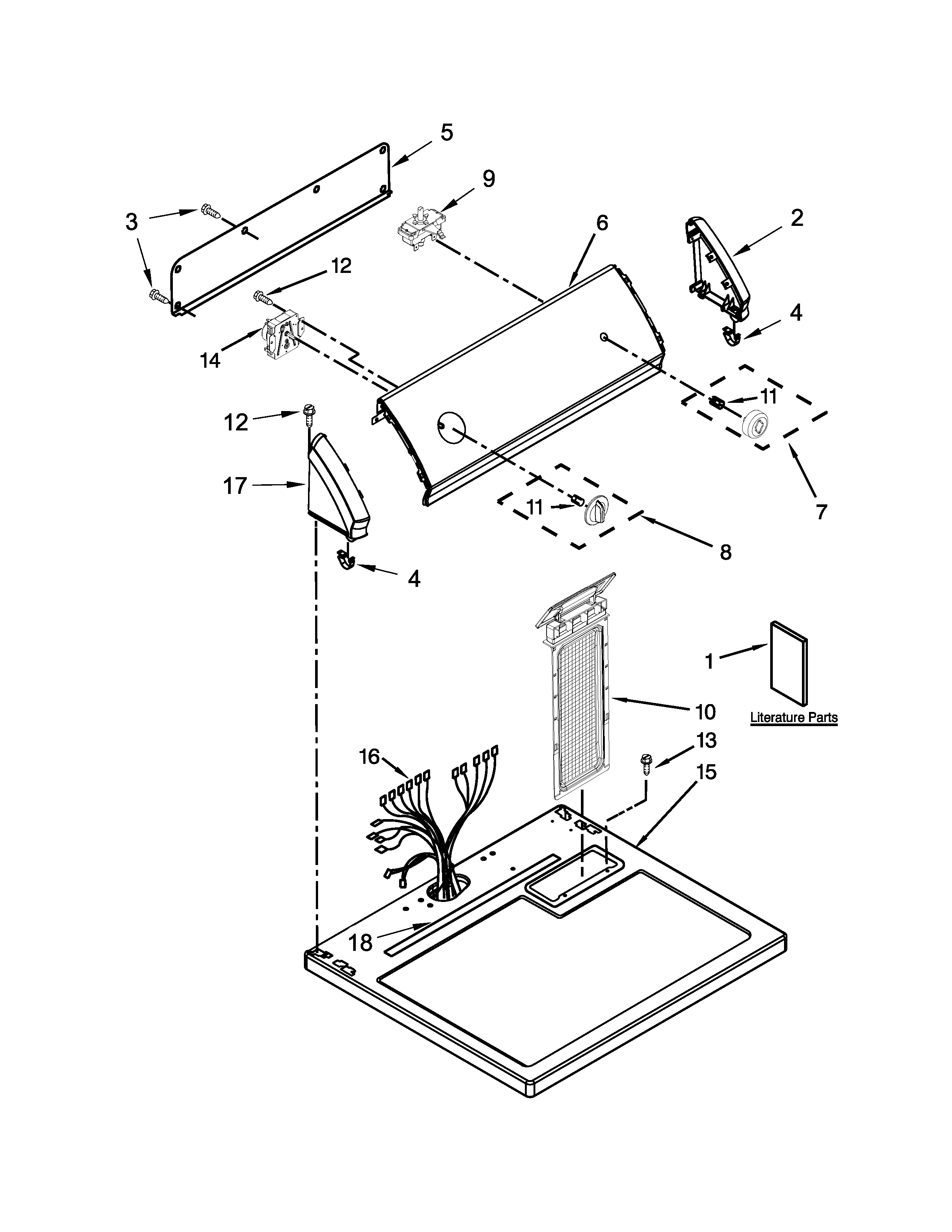 Crosley CED126SDW0 top and console parts diagram