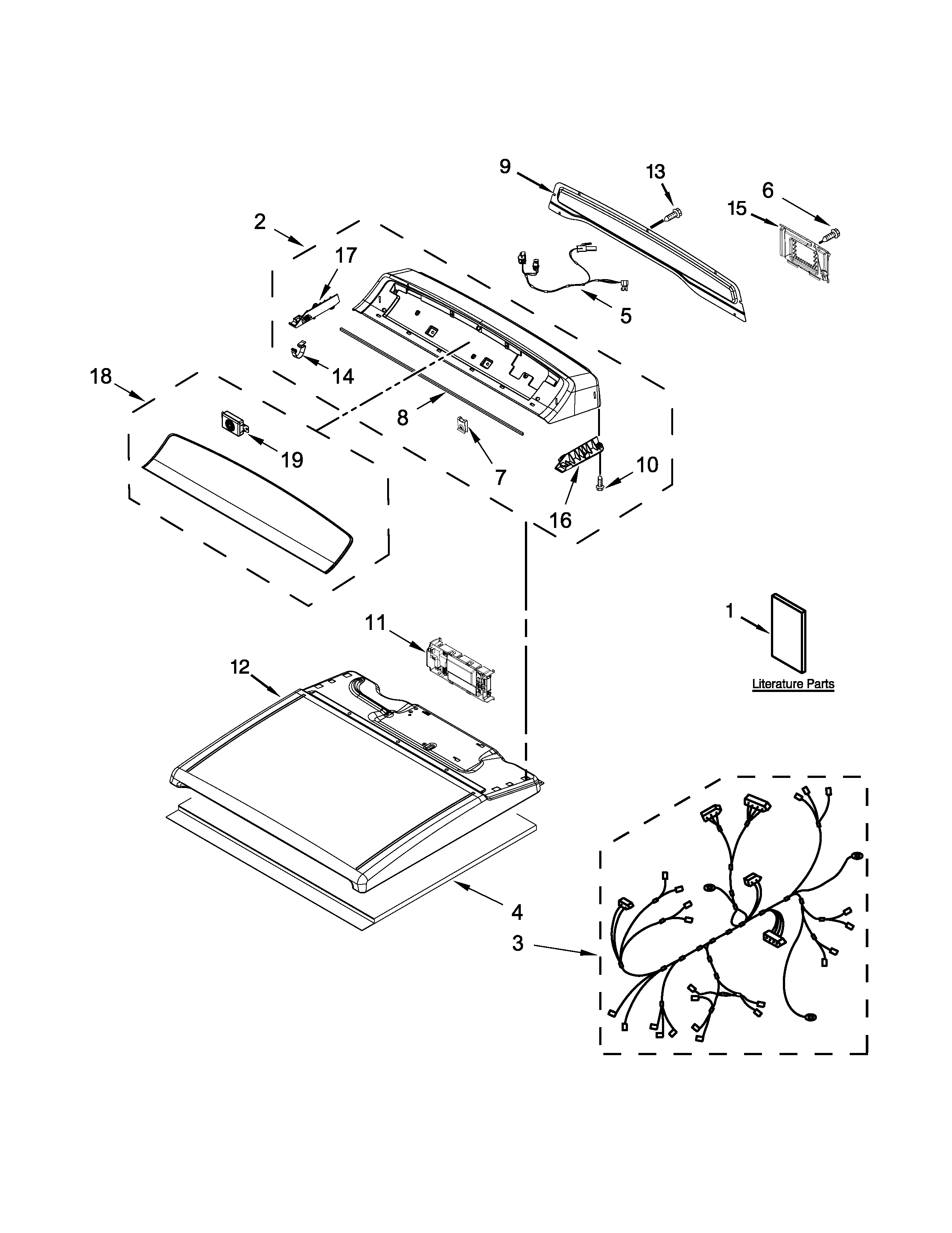 Whirlpool WGD8000DW0 top and console parts diagram