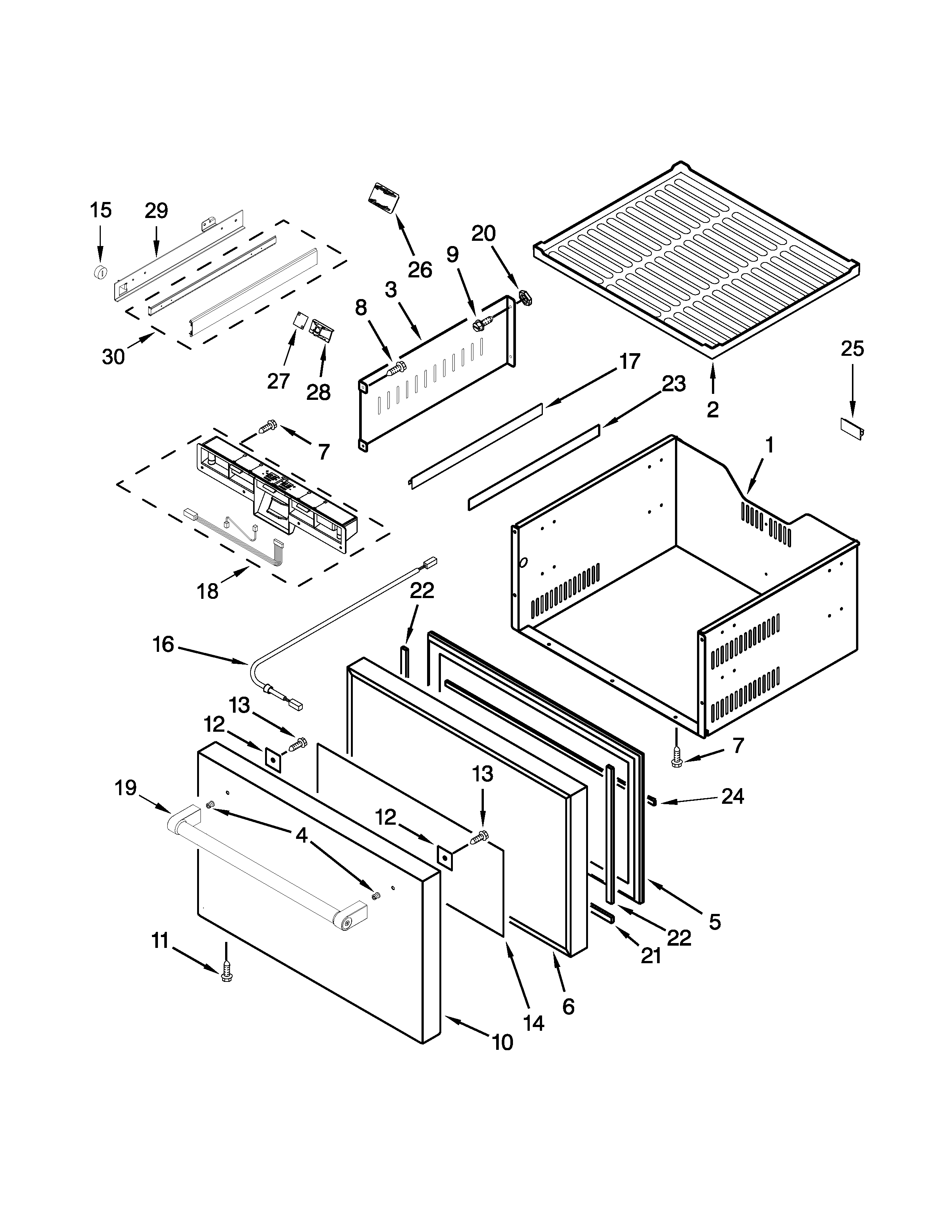 KitchenAid KUDF204EPA00 upper drawer parts diagram