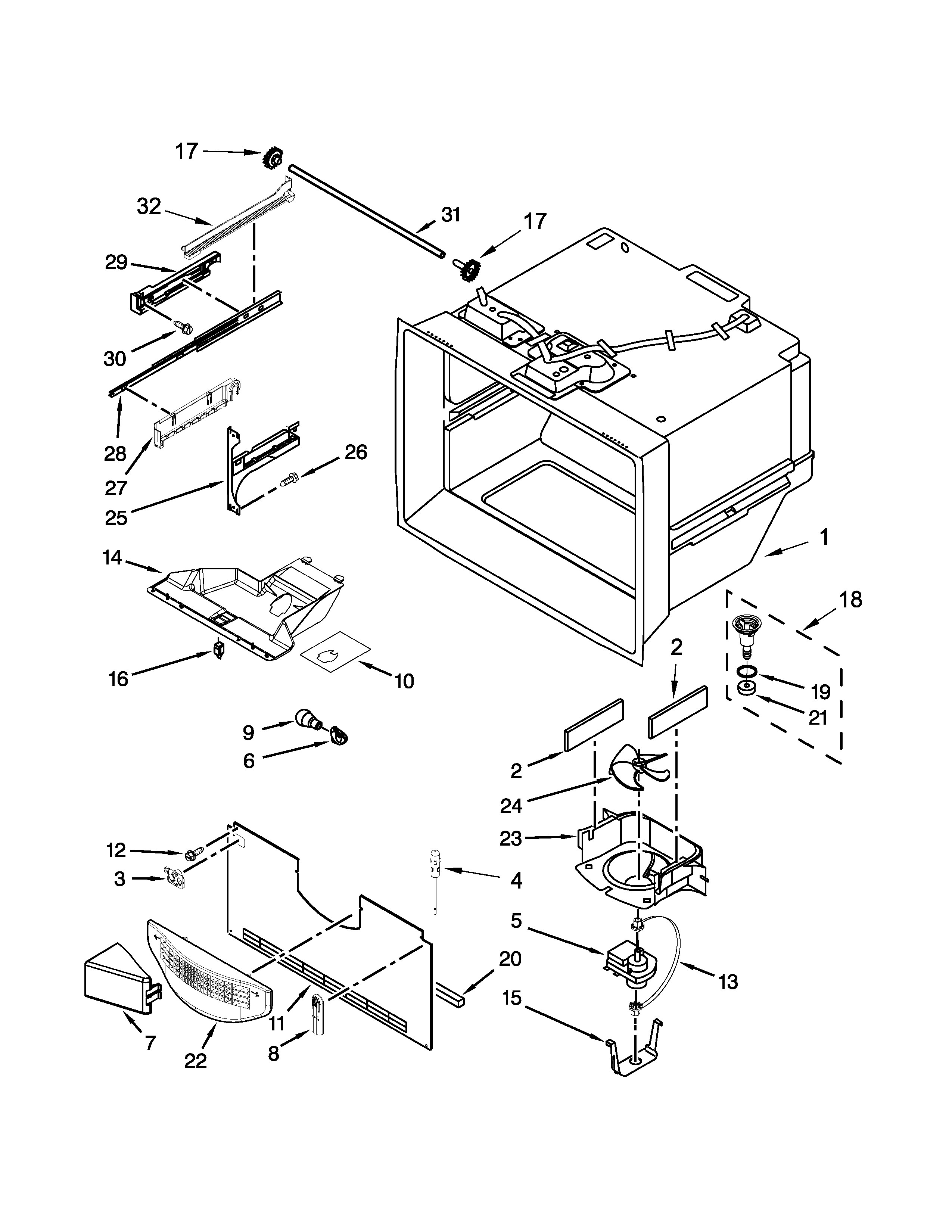 KitchenAid KRFF302EBL00 freezer liner parts diagram
