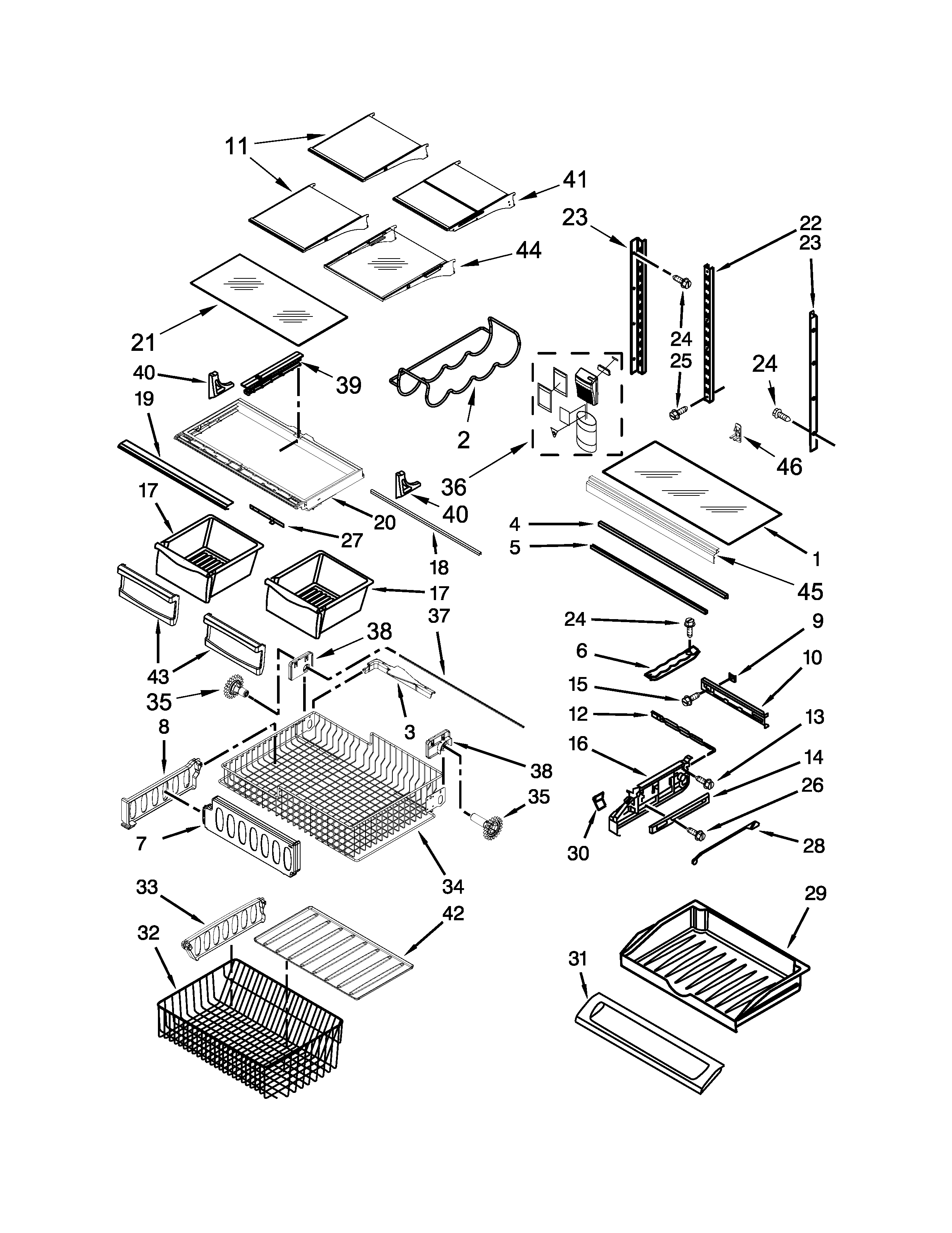 KitchenAid KRFF302EBL00 shelf parts diagram