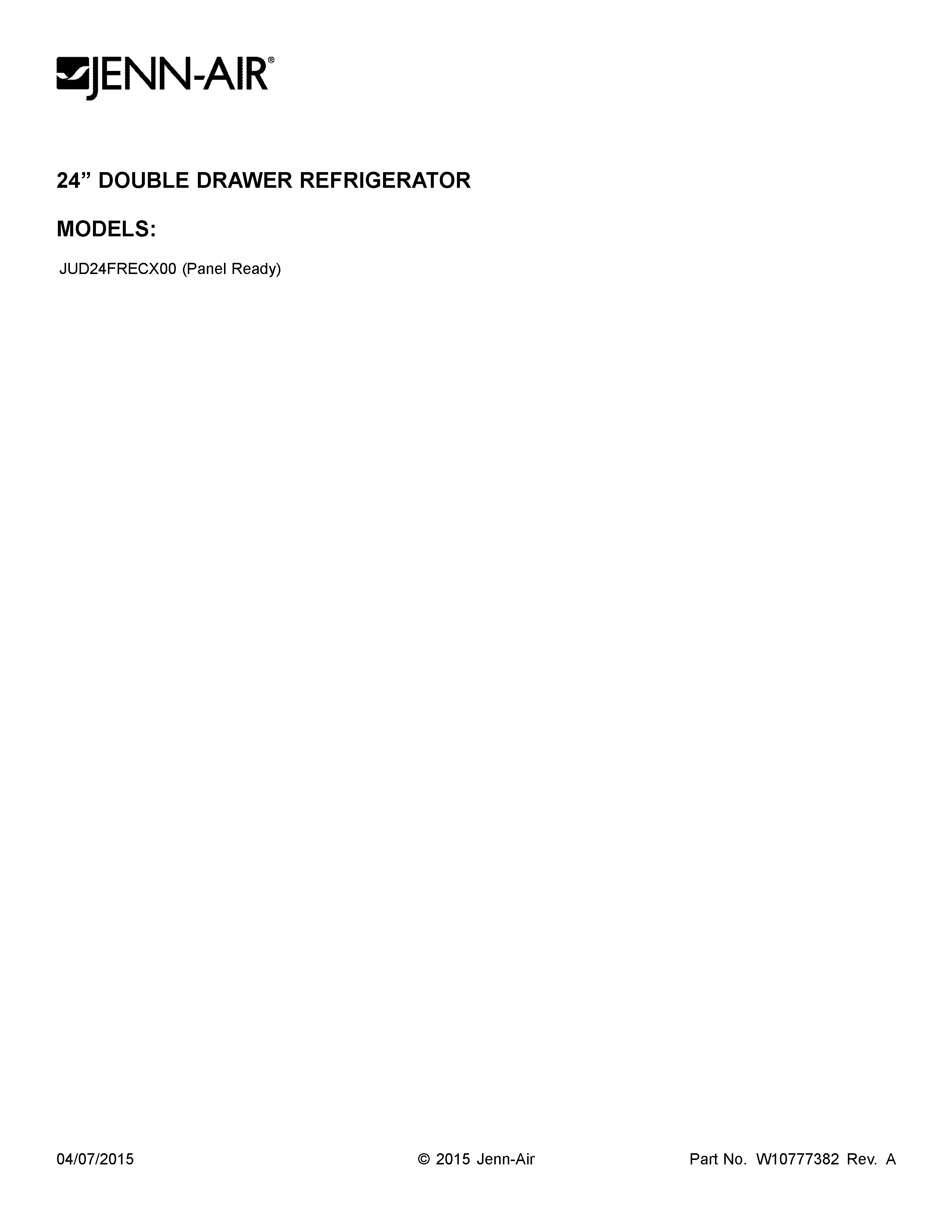 Jenn-Air JUD24FRECX00 cover sheet diagram