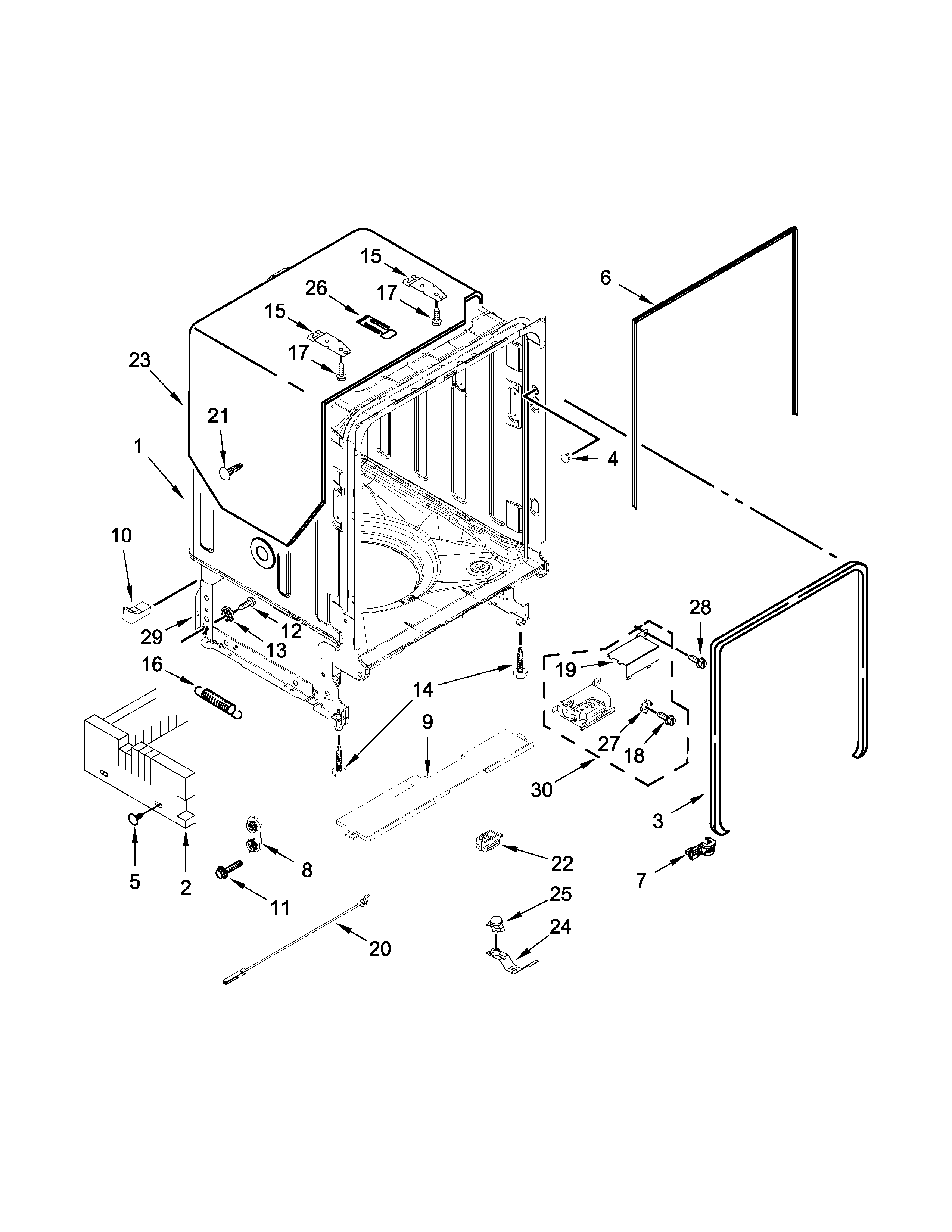 Maytag MDB8969SDM2 tub and frame parts diagram