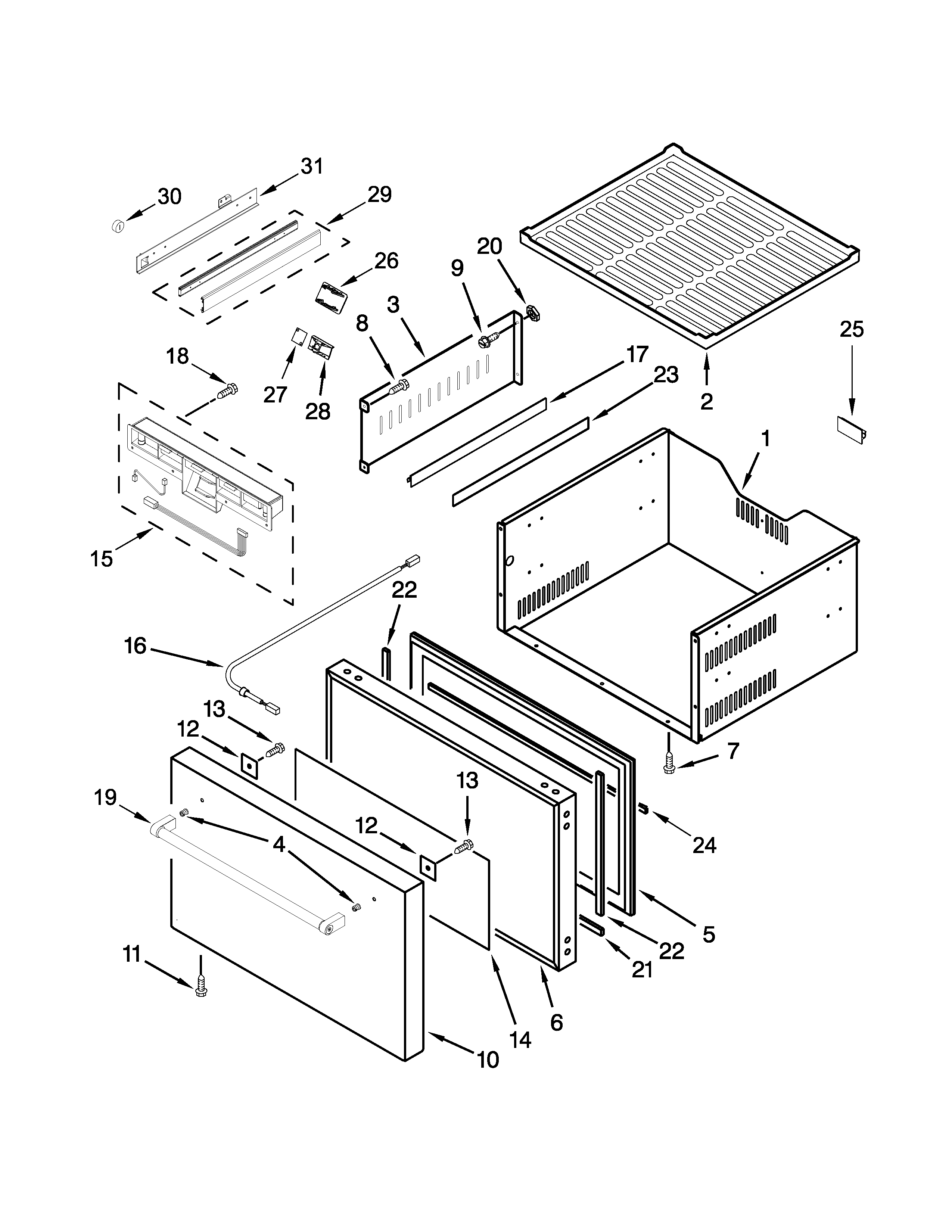 KitchenAid KUDR204EPA00 upper drawer parts diagram