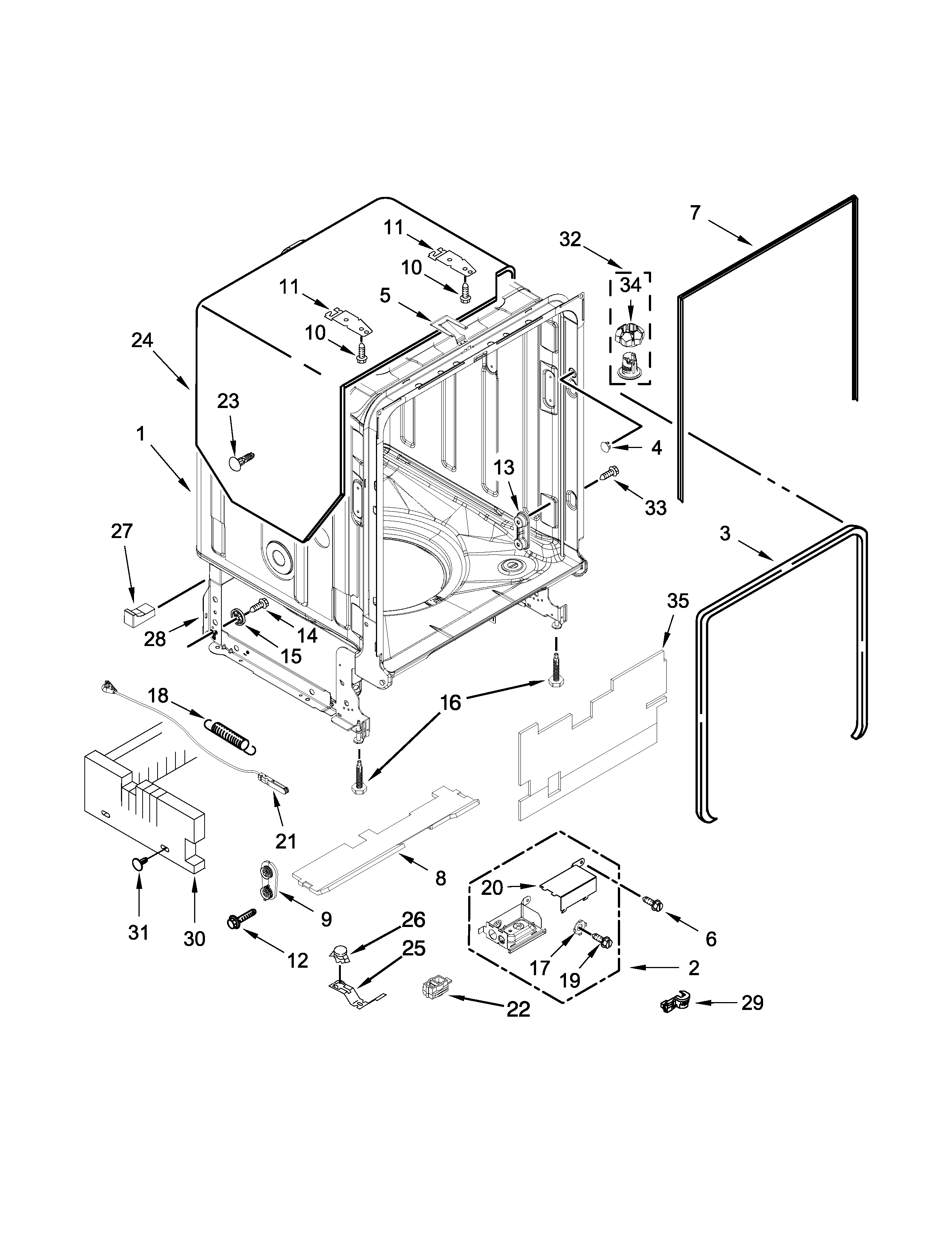 KitchenAid KDTM504EPA0 tub and frame parts diagram