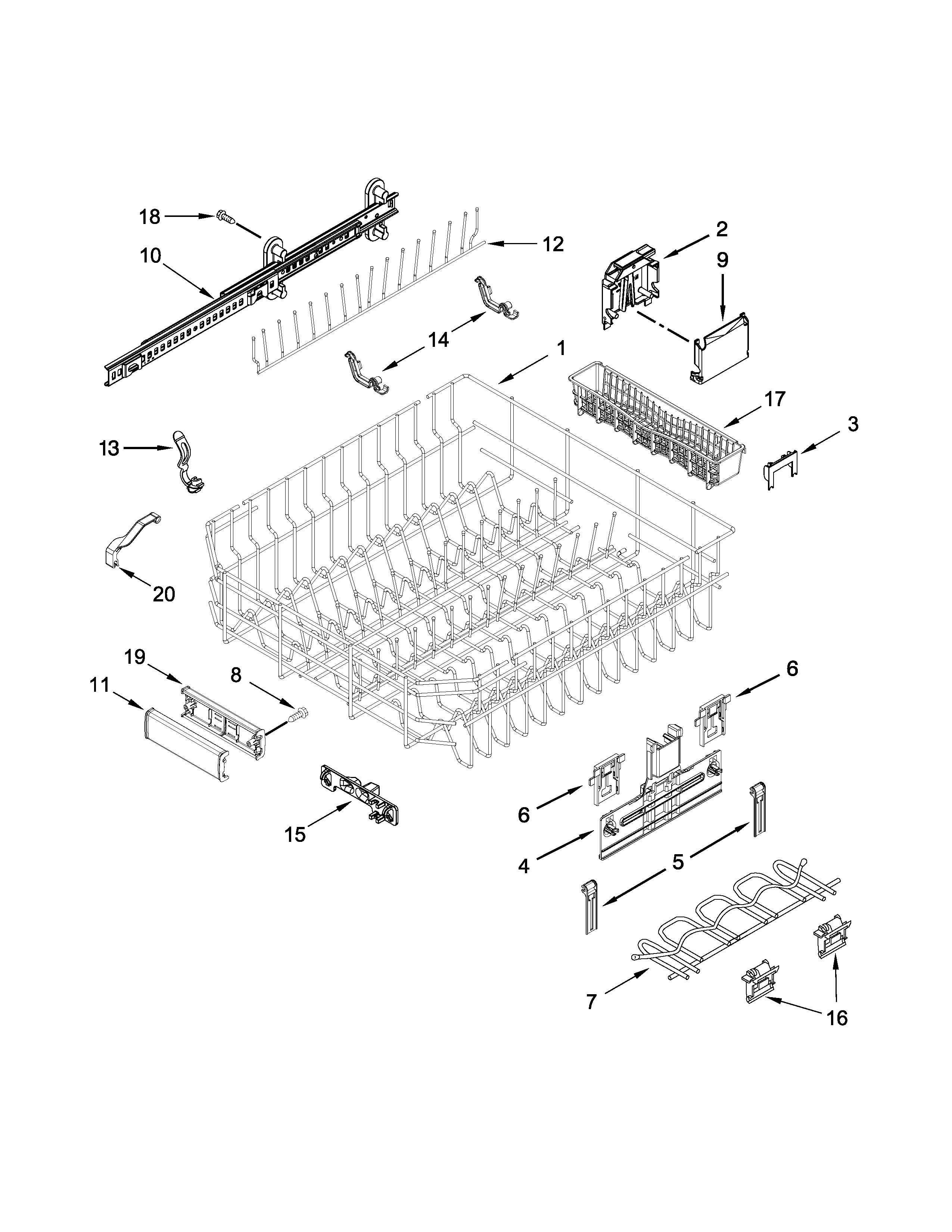 KitchenAid KDTM504EPA0 upper rack and track parts diagram