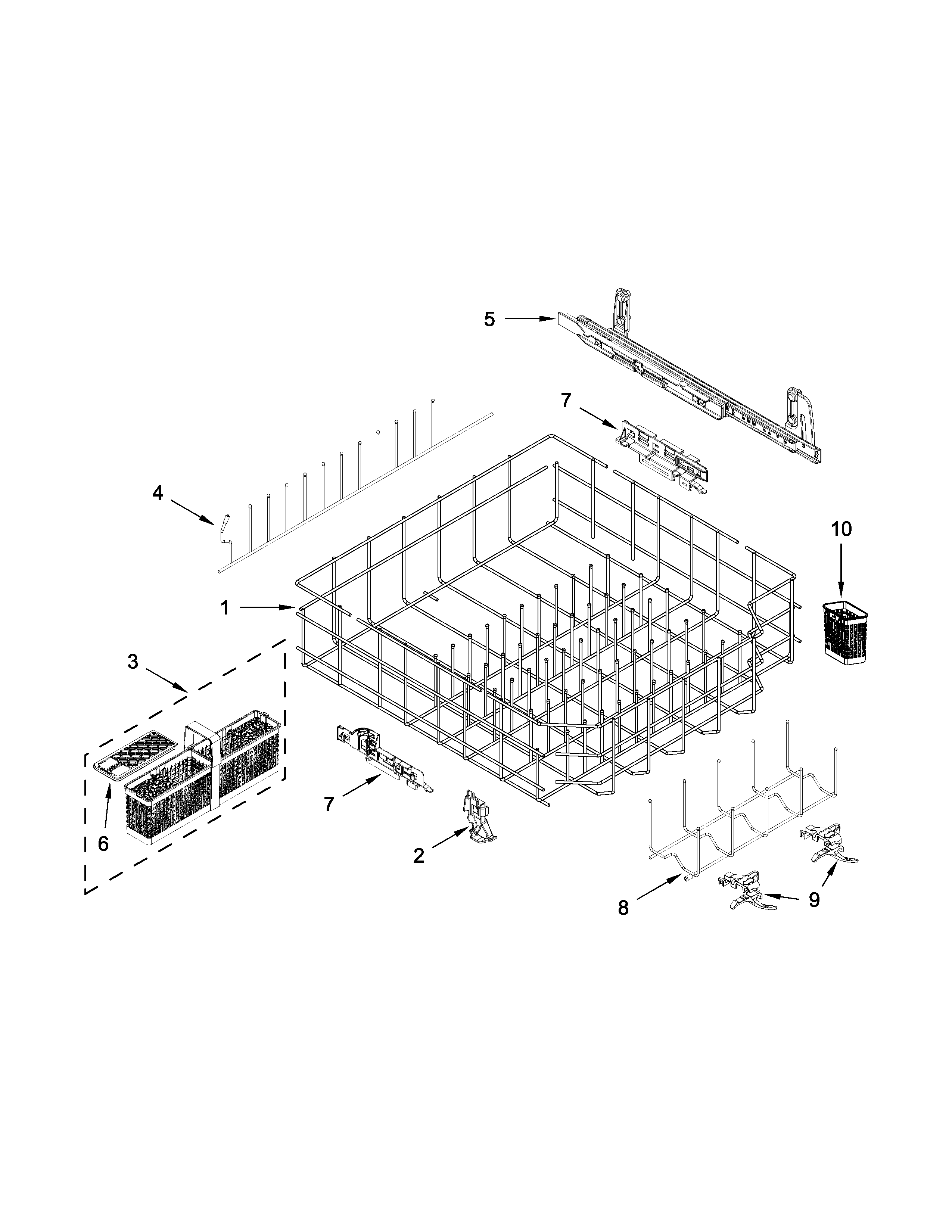 KitchenAid KDTM504EPA0 lower rack and track parts diagram