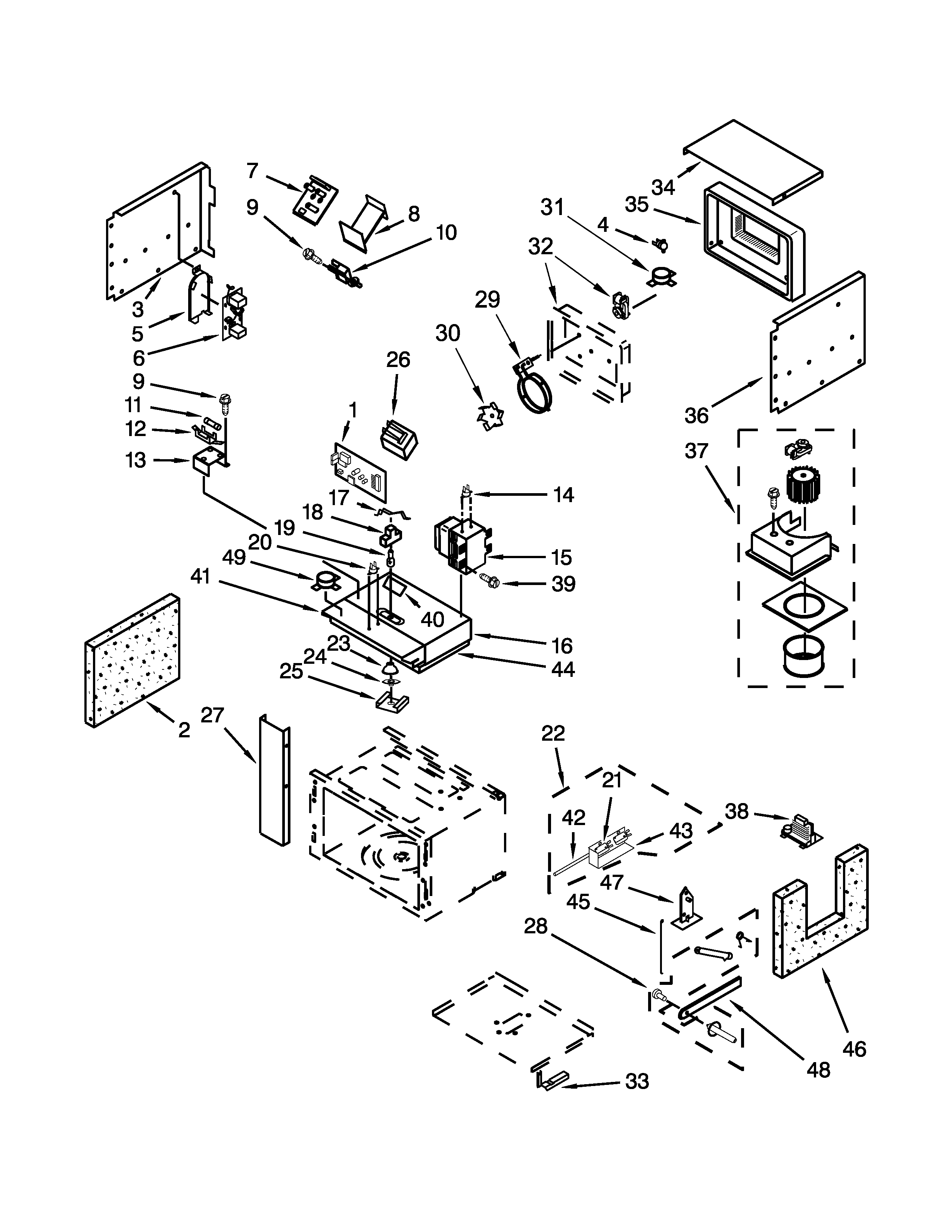 Jenn-Air JMW3430WP03 cabinet and stirrer parts diagram