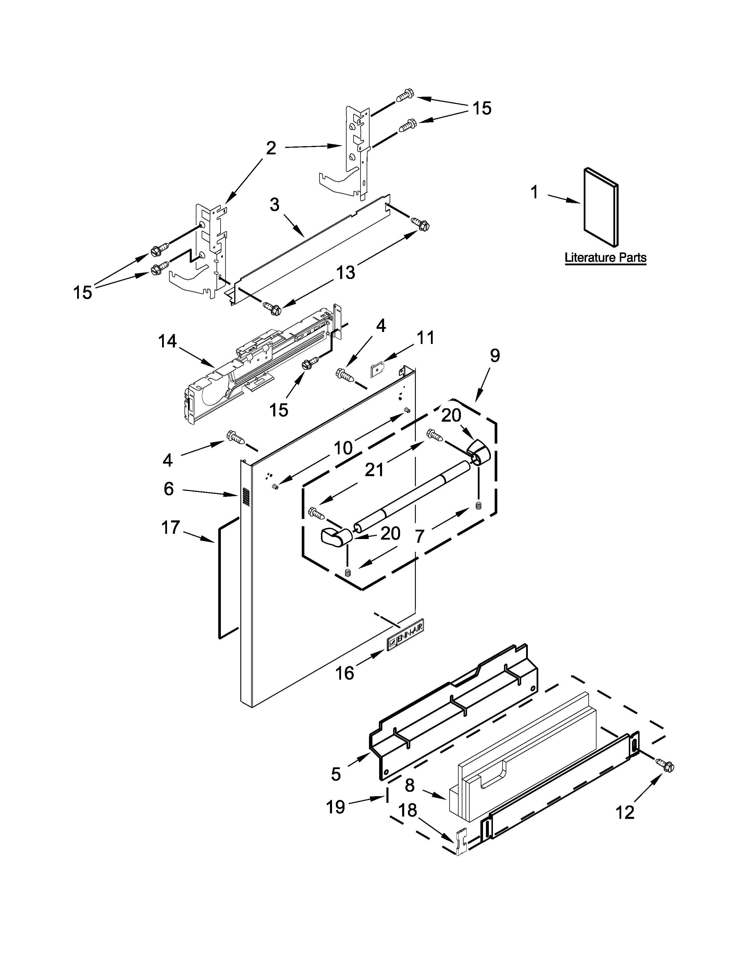 Jenn-Air JDB9800CWP1 door and panel parts diagram
