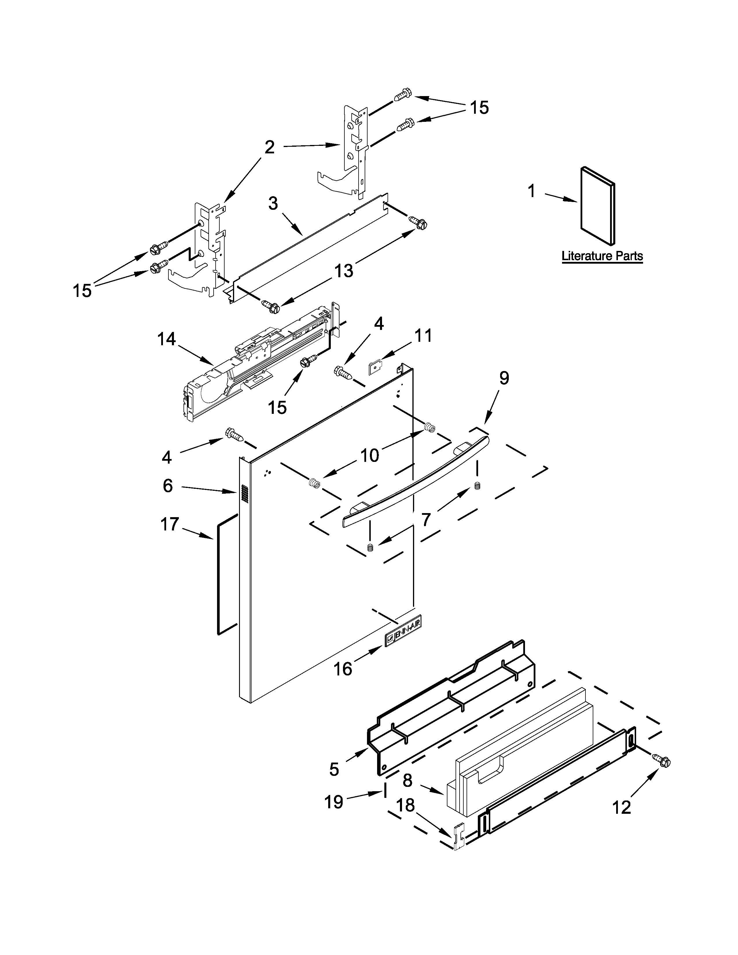 Jenn-Air JDB9800CWS1 door and panel parts diagram