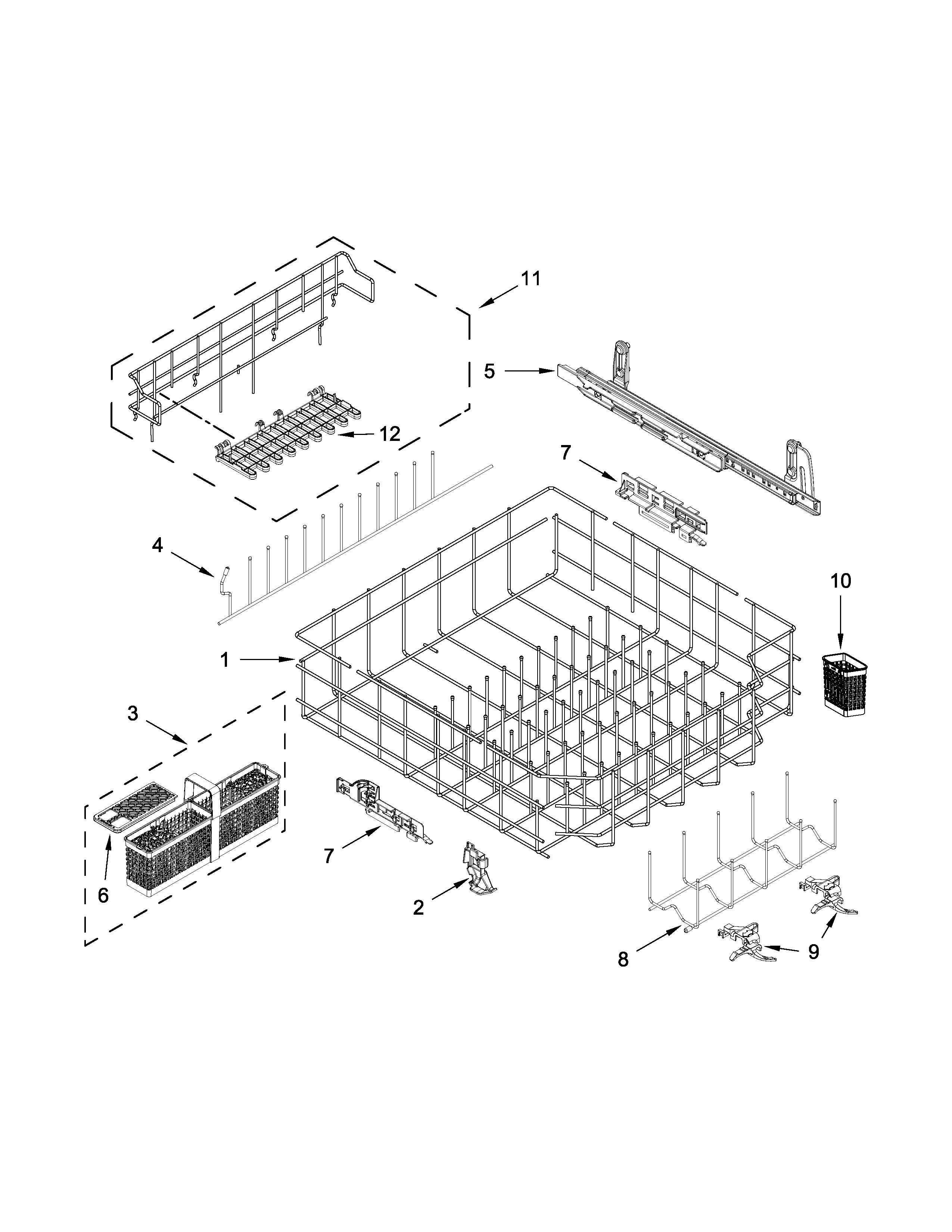Jenn-Air JDB9800CWS1 lower rack and track parts diagram