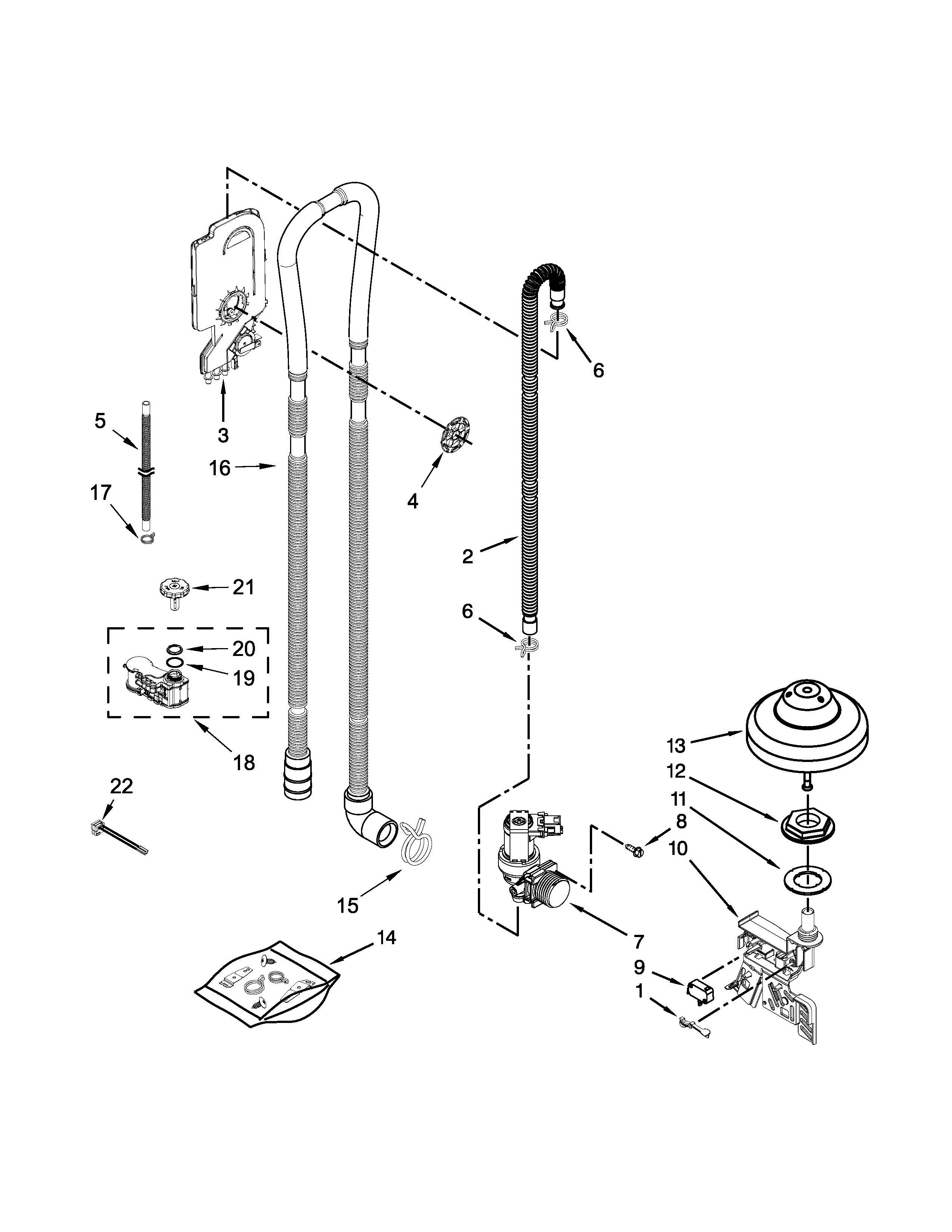 Jenn-Air JDB9800CWX2 fill, drain and overfill parts diagram