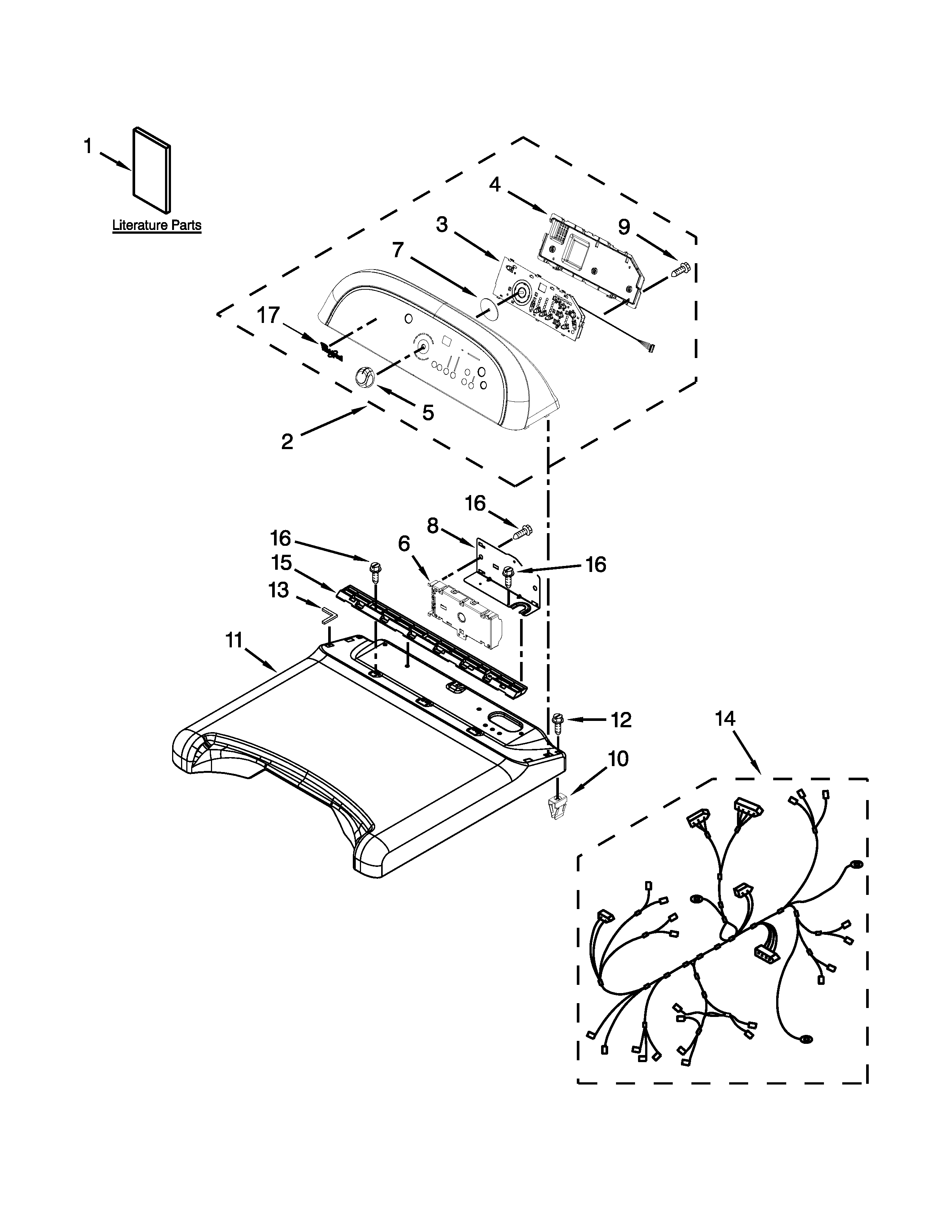 Whirlpool WED8000BW0 top and console parts diagram