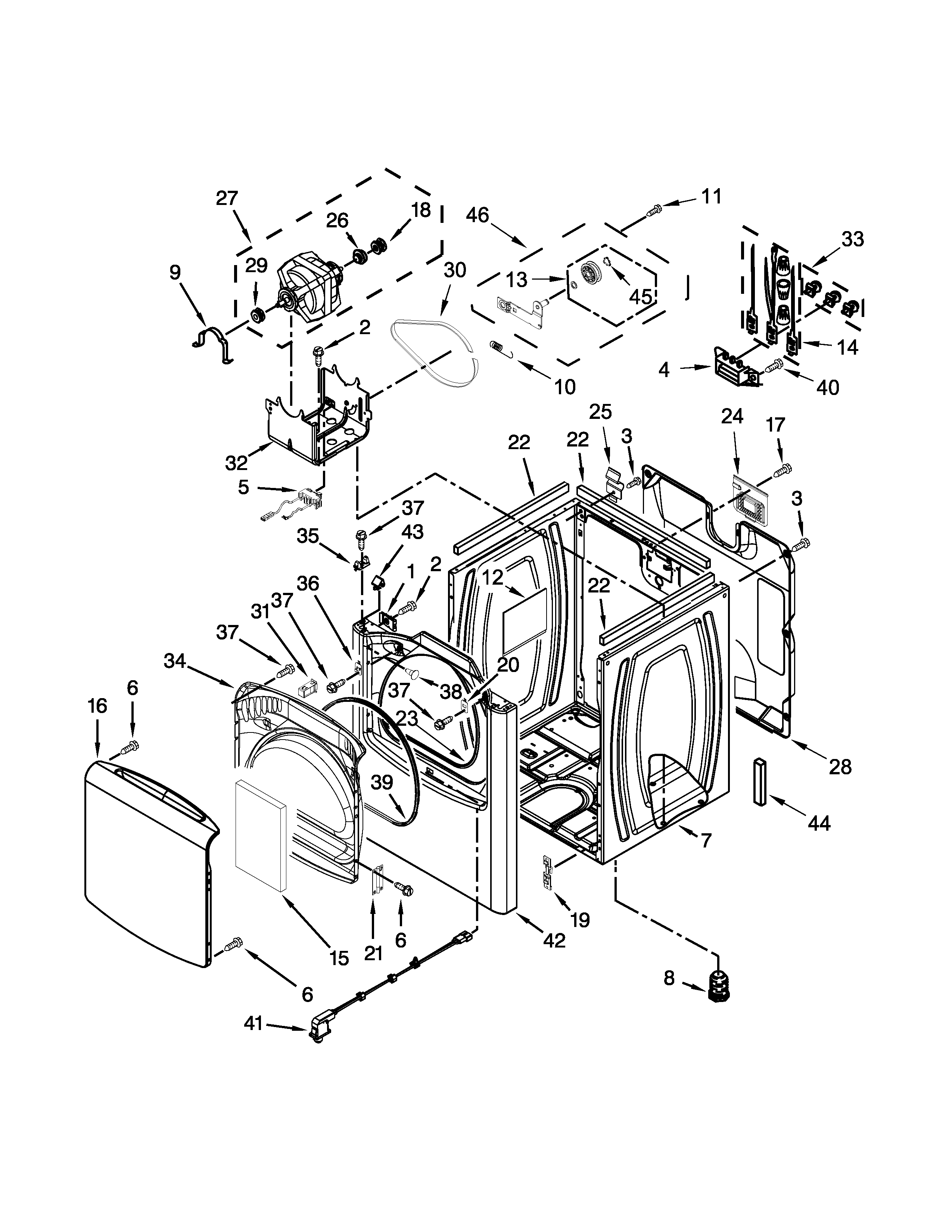 Whirlpool WED8000BW0 cabinet parts diagram