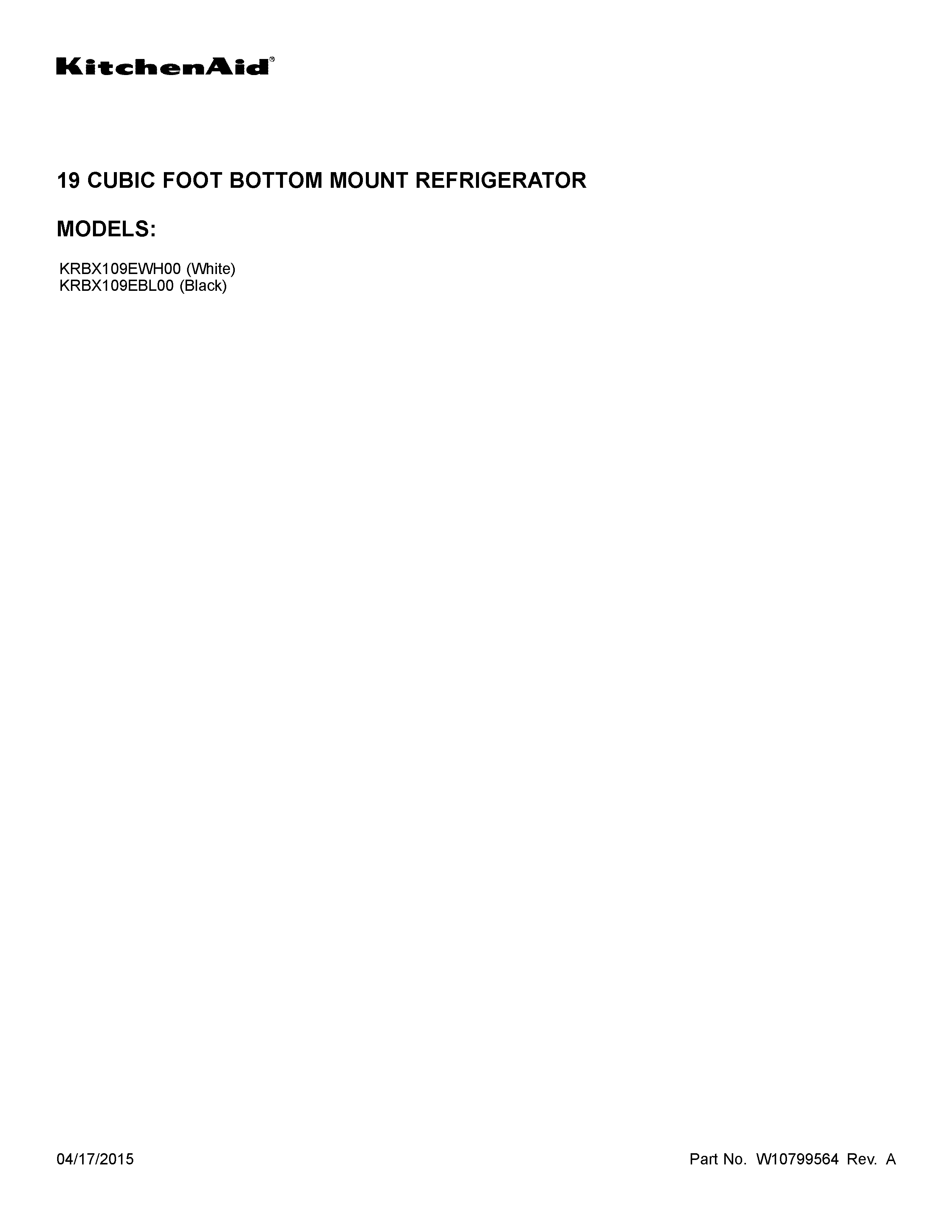 KitchenAid KRBX109EBL00 cover sheet diagram