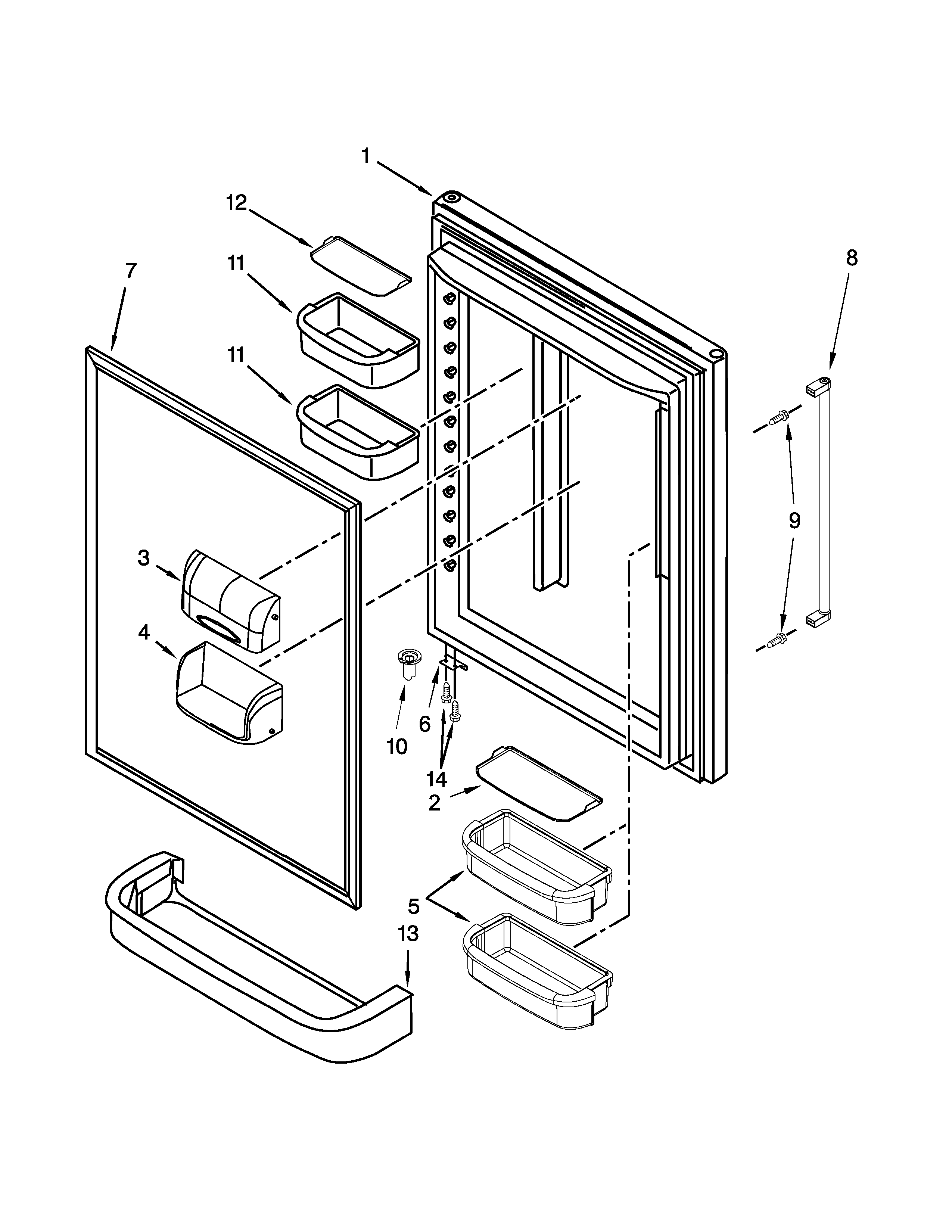 KitchenAid KRBX109EBL00 refrigerator door parts diagram