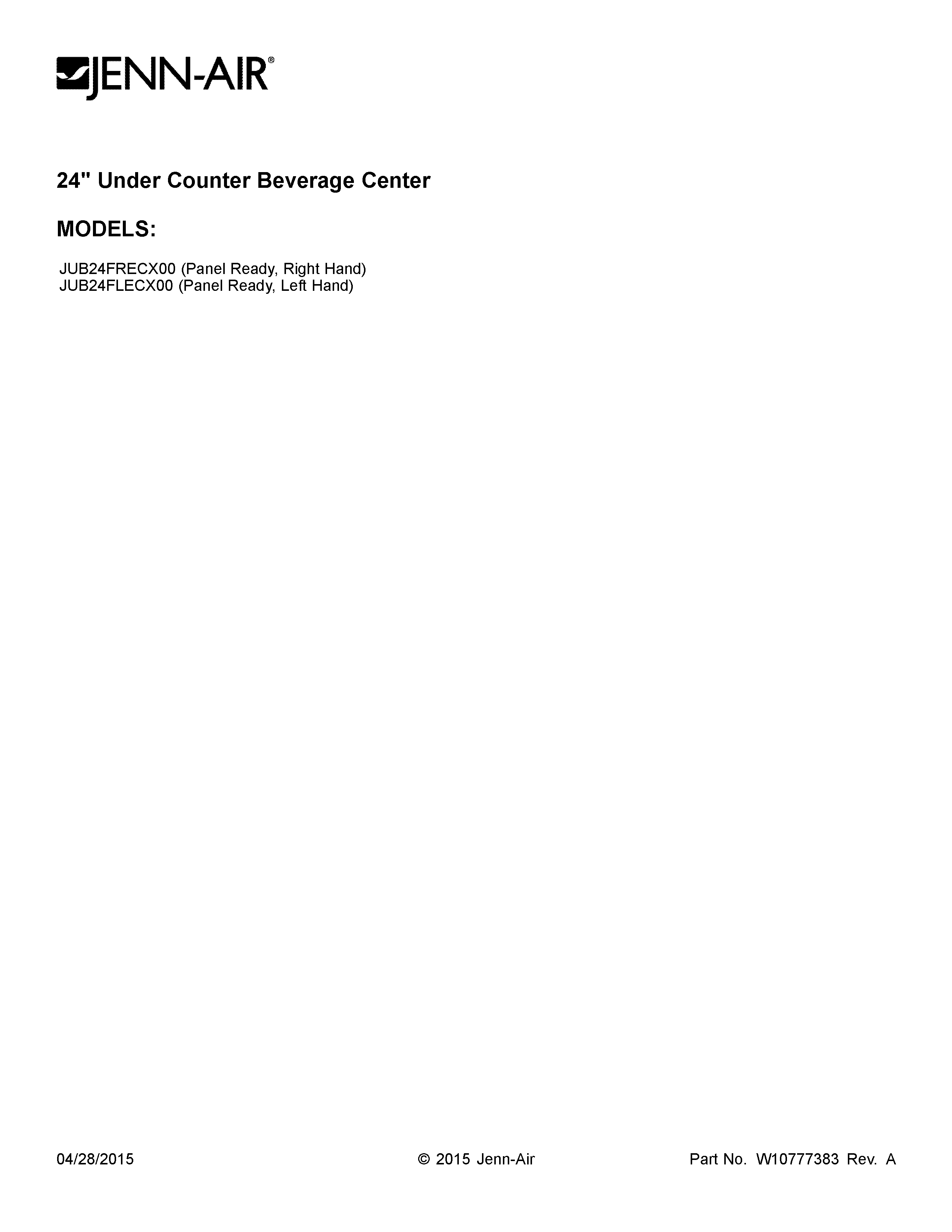 Jenn-Air JUB24FRECX00 cover sheet diagram