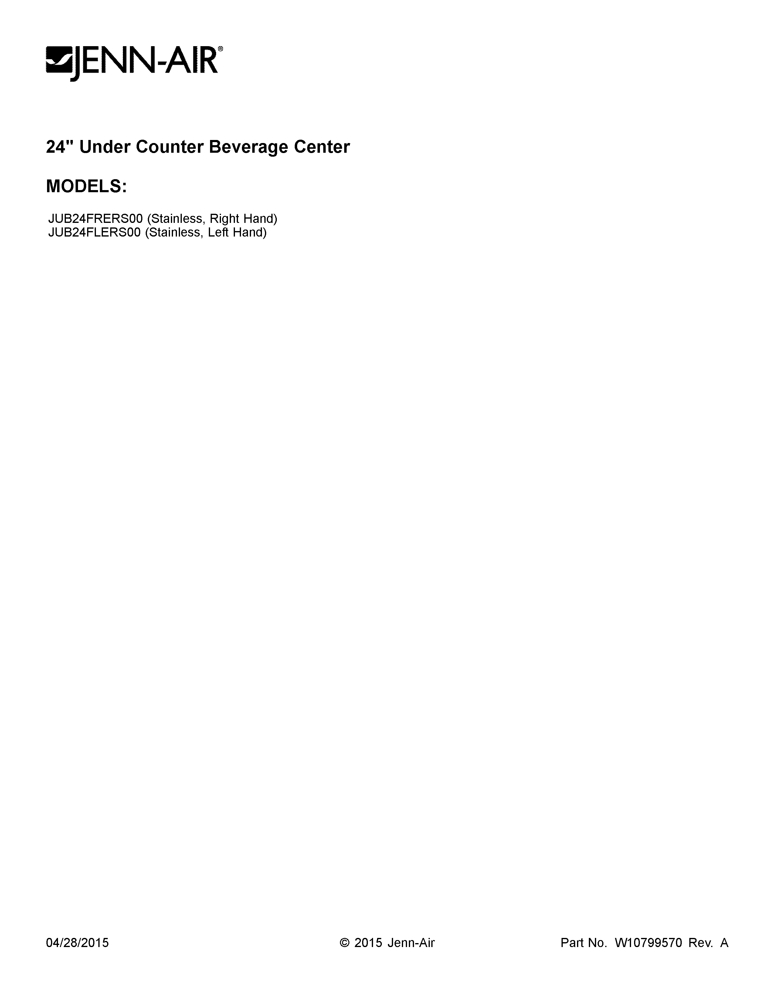 Jenn-Air JUB24FLERS00 cover sheet diagram