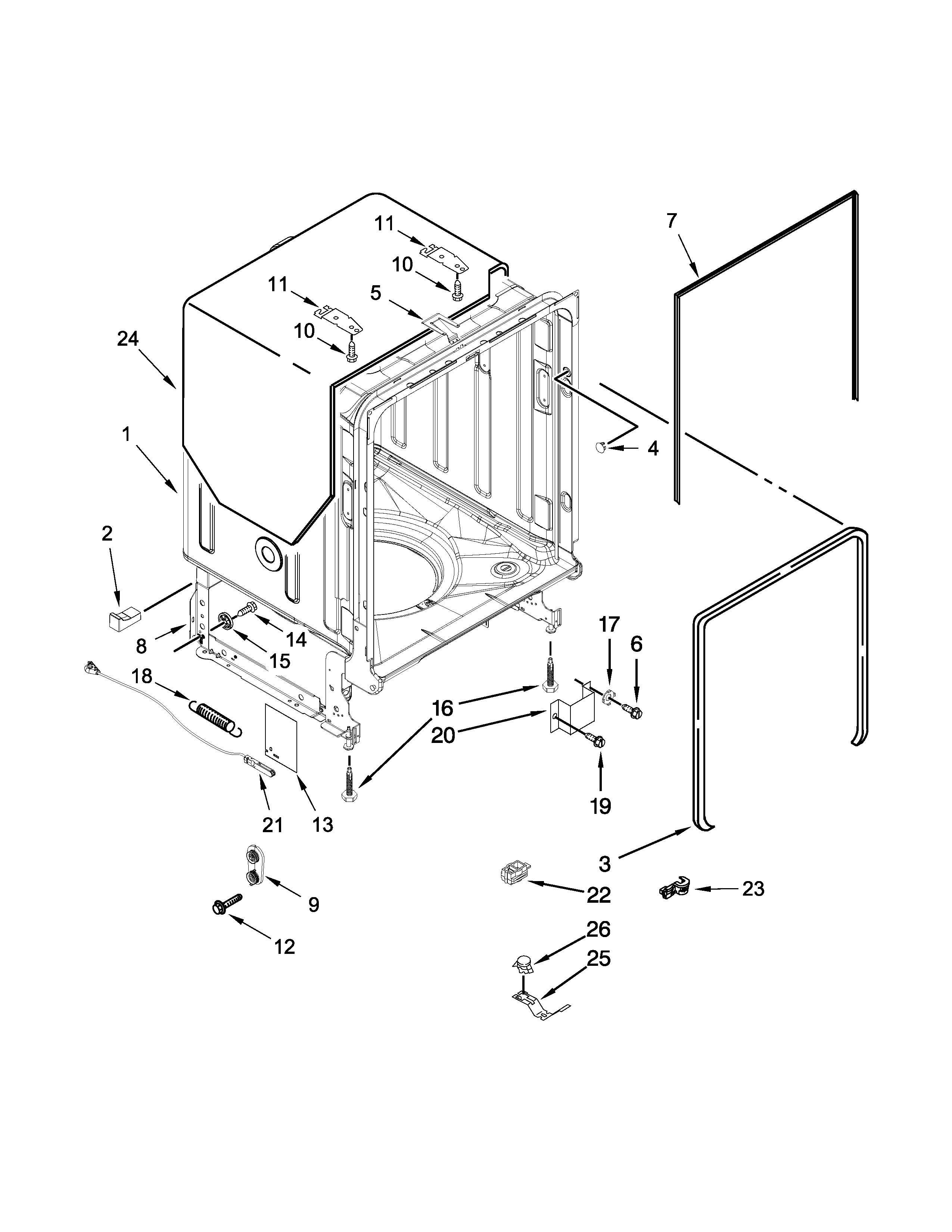 KitchenAid KDTE304DPA0 tub and frame parts diagram